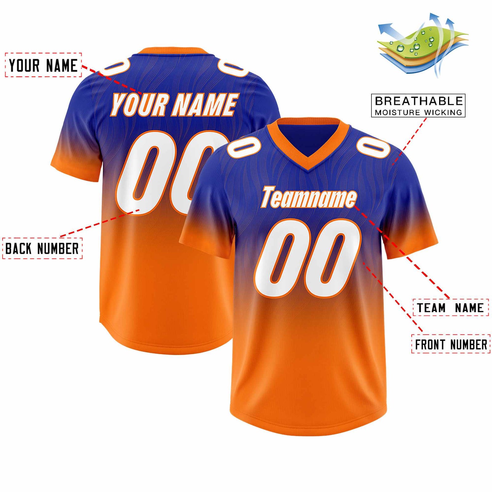 Custom Royal Orange Gradient Fashion Outdoor Authentic Football Jersey