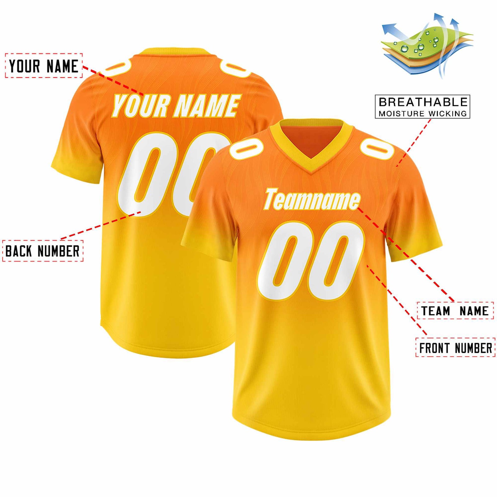Custom Orange Gold Gradient Fashion Outdoor Authentic Football Jersey