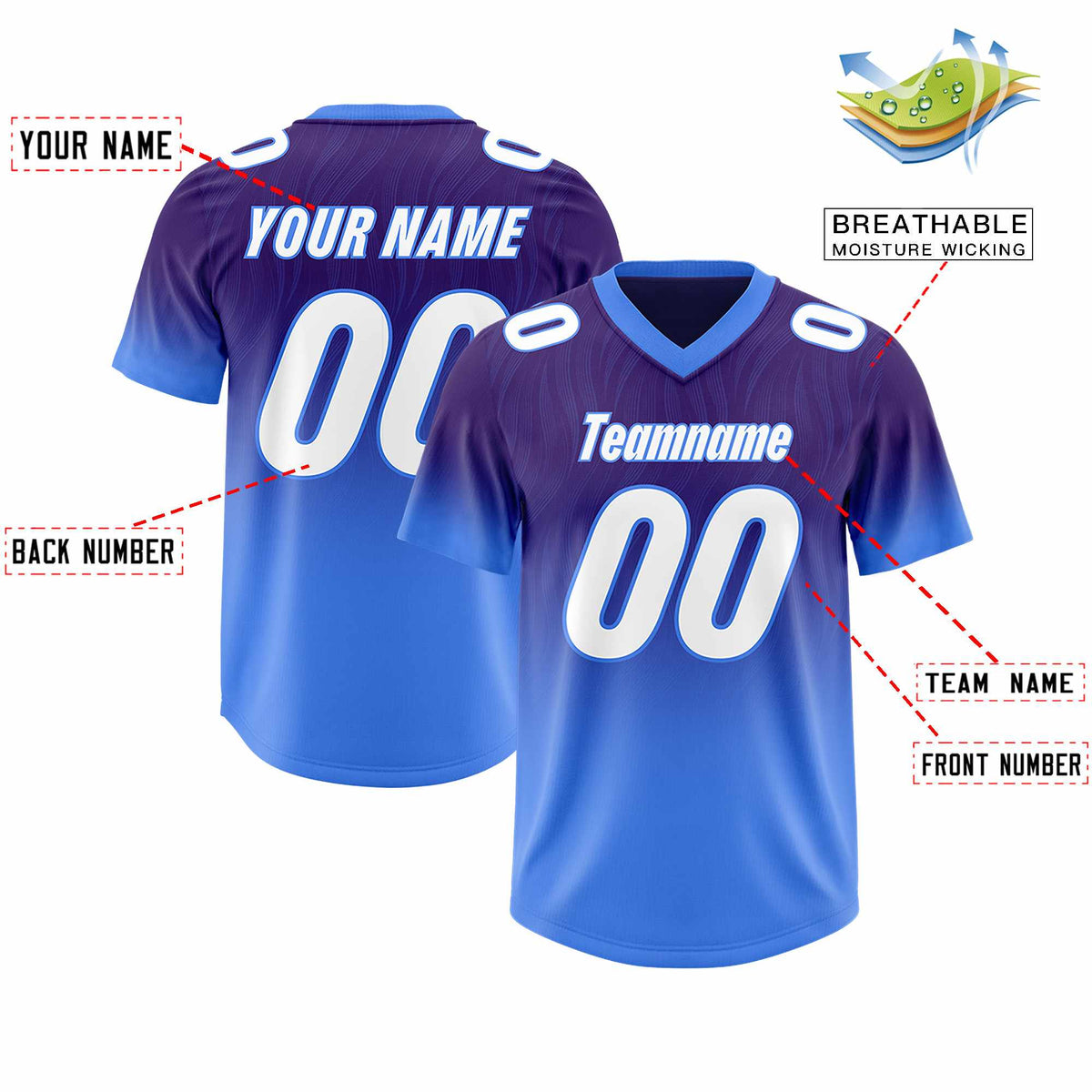 Custom Purple Powder Blue Gradient Fashion Outdoor Authentic Football Jersey