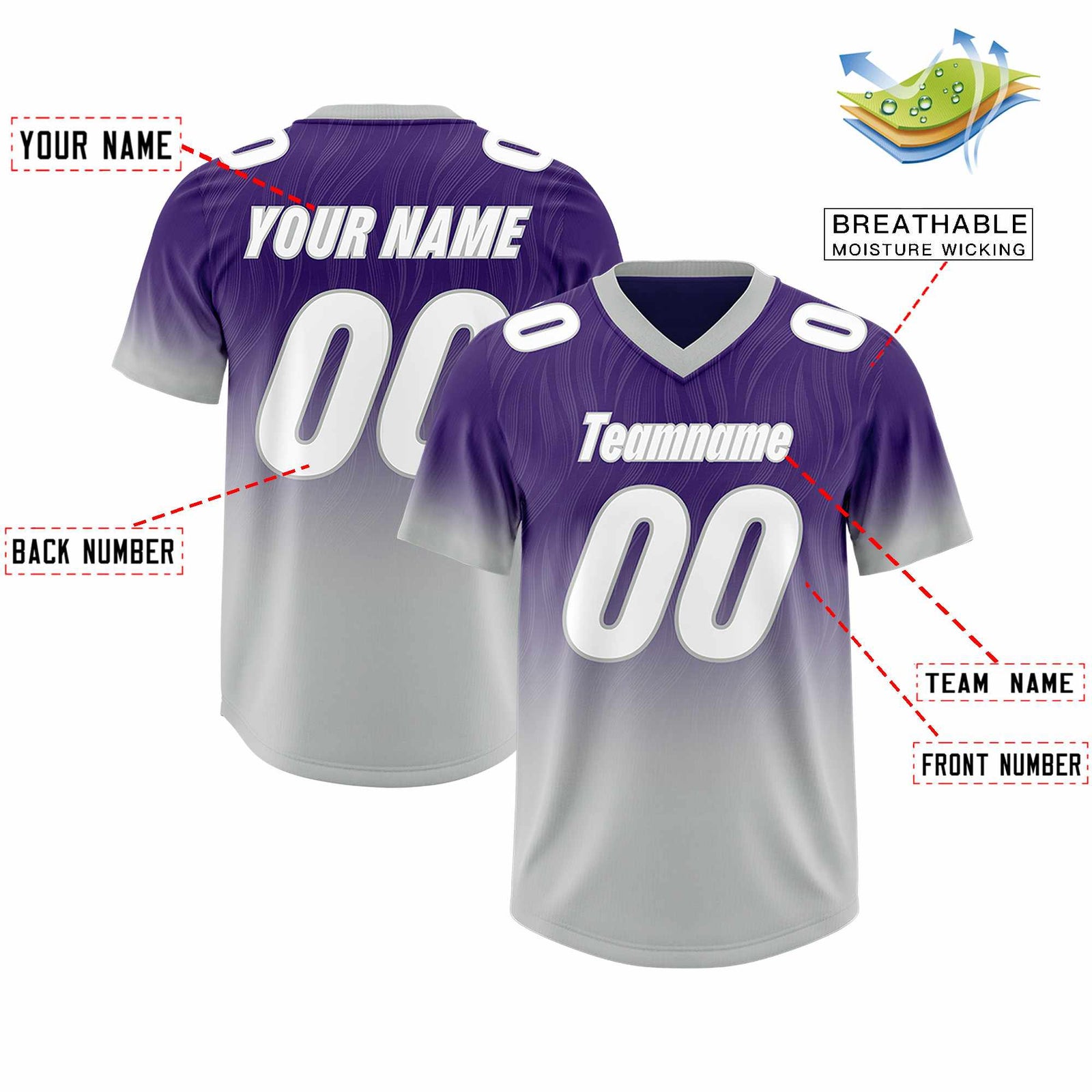 Custom Purple Gray Gradient Fashion Outdoor Authentic Football Jersey