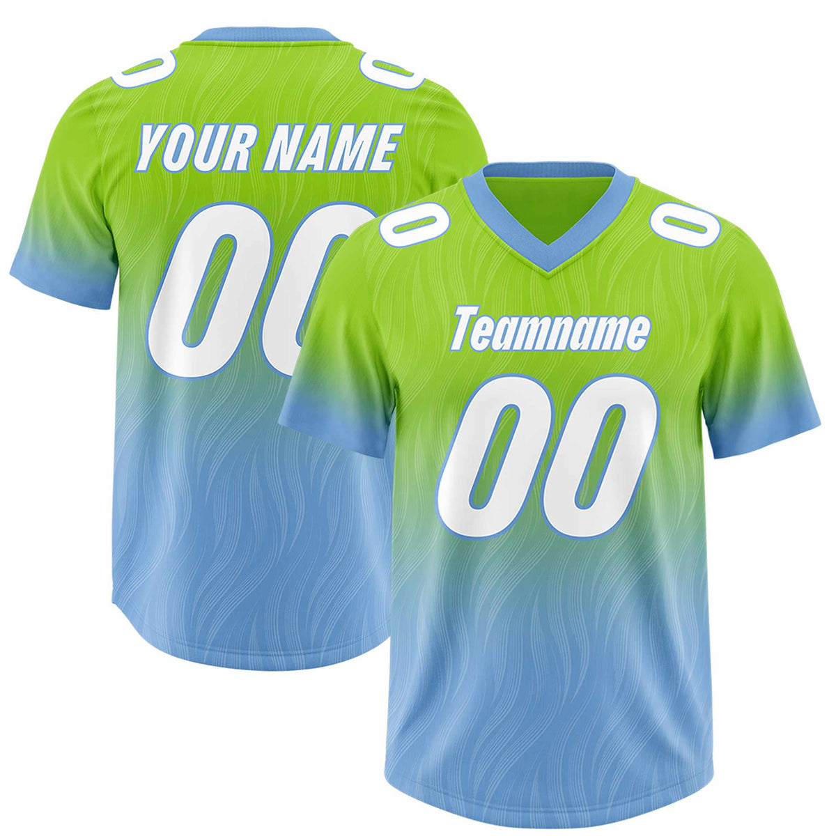 Custom Neon Green Powder Blue Gradient Fashion Outdoor Authentic Football Jersey