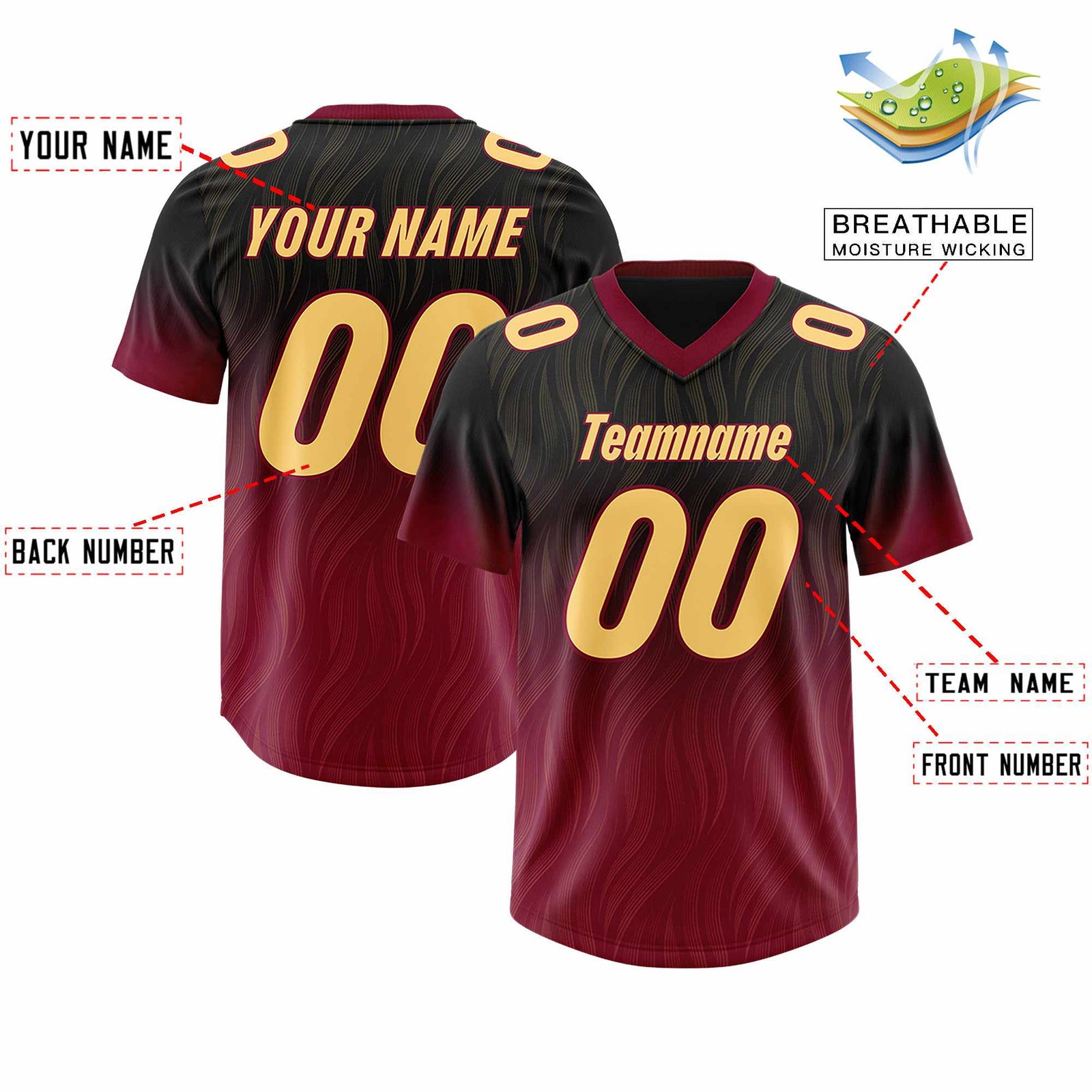 Custom Black Cardinal Gradient Fashion Outdoor Authentic Football Jersey