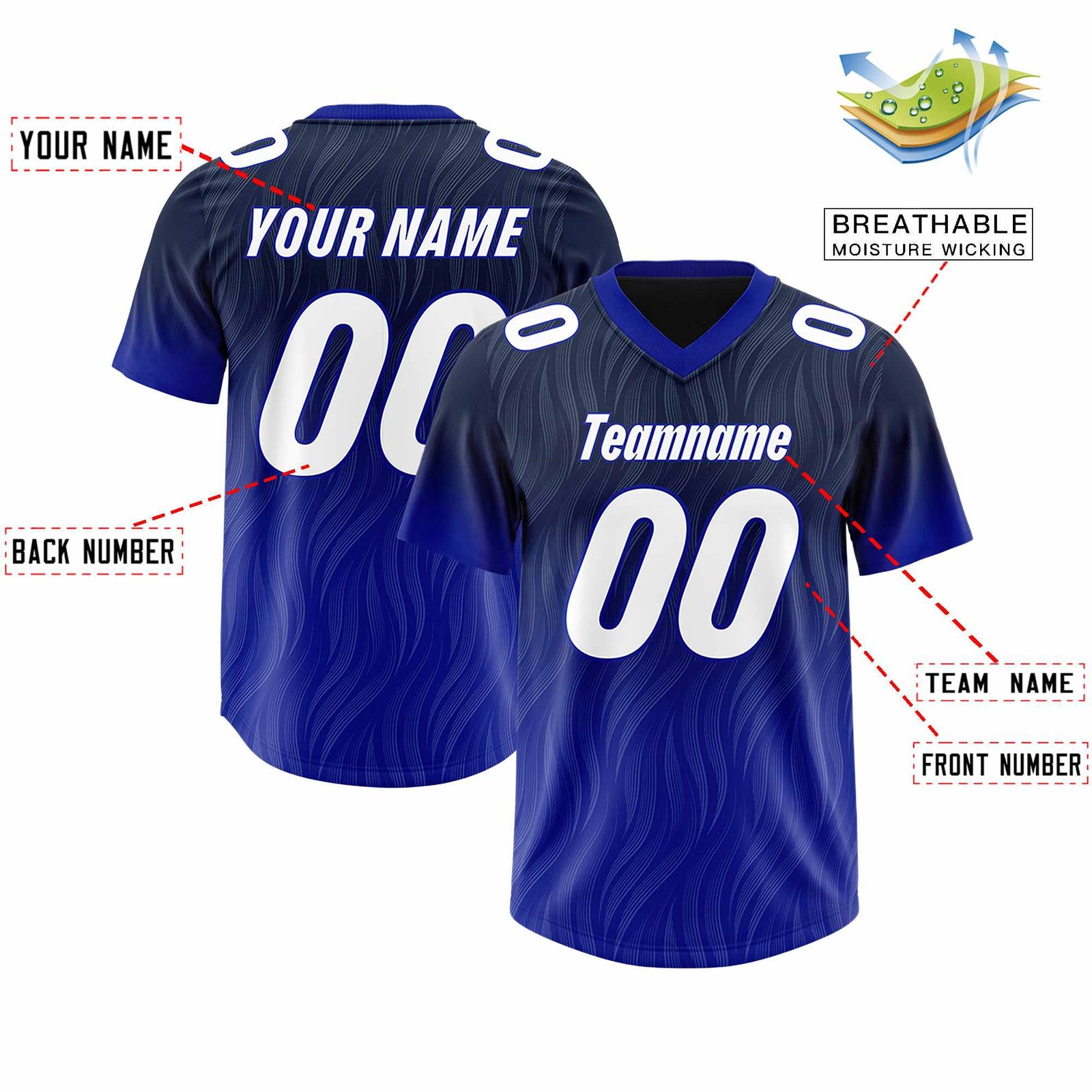 Custom Navy Royal Gradient Fashion Outdoor Authentic Football Jersey