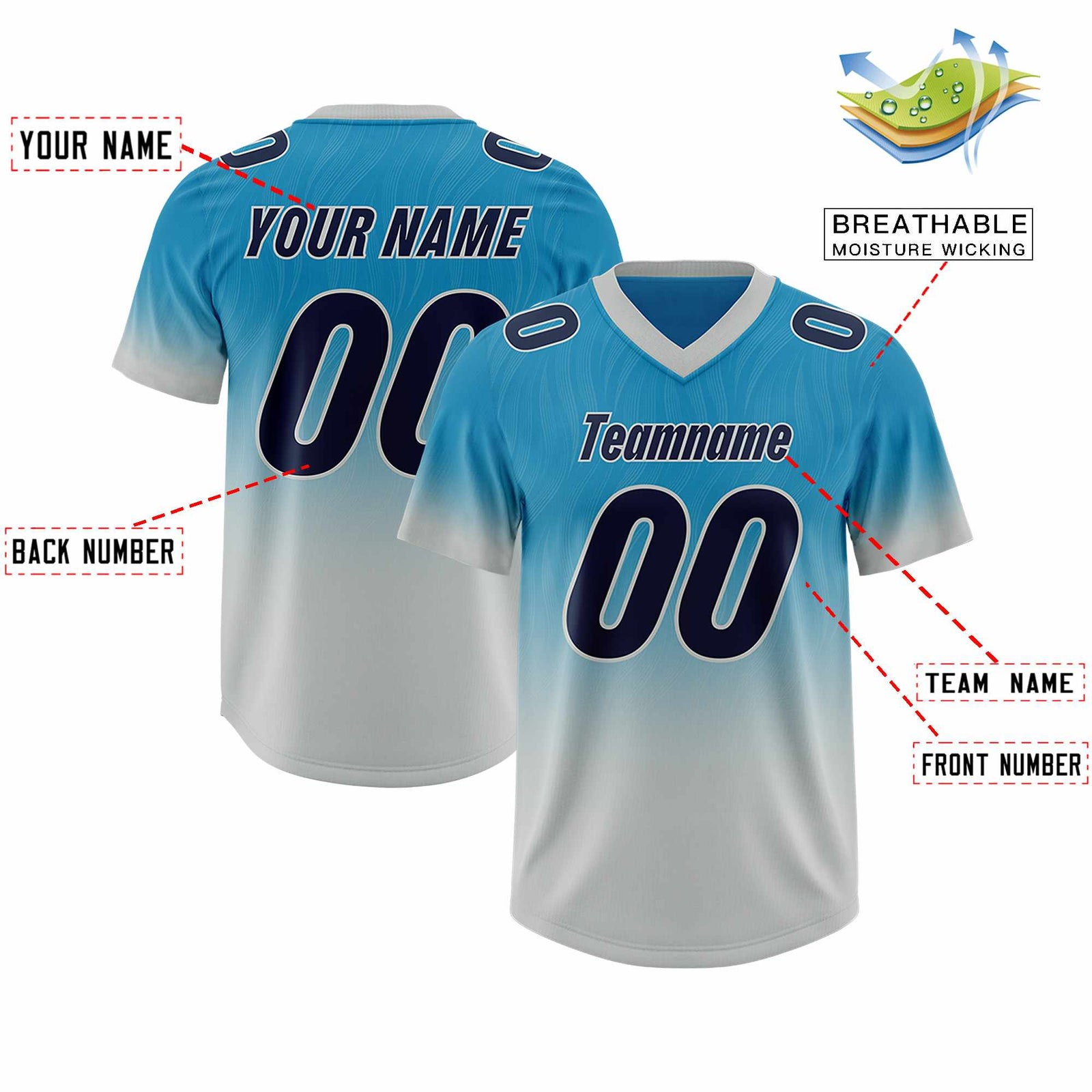Custom Panther Blue Gray Gradient Fashion Outdoor Authentic Football Jersey