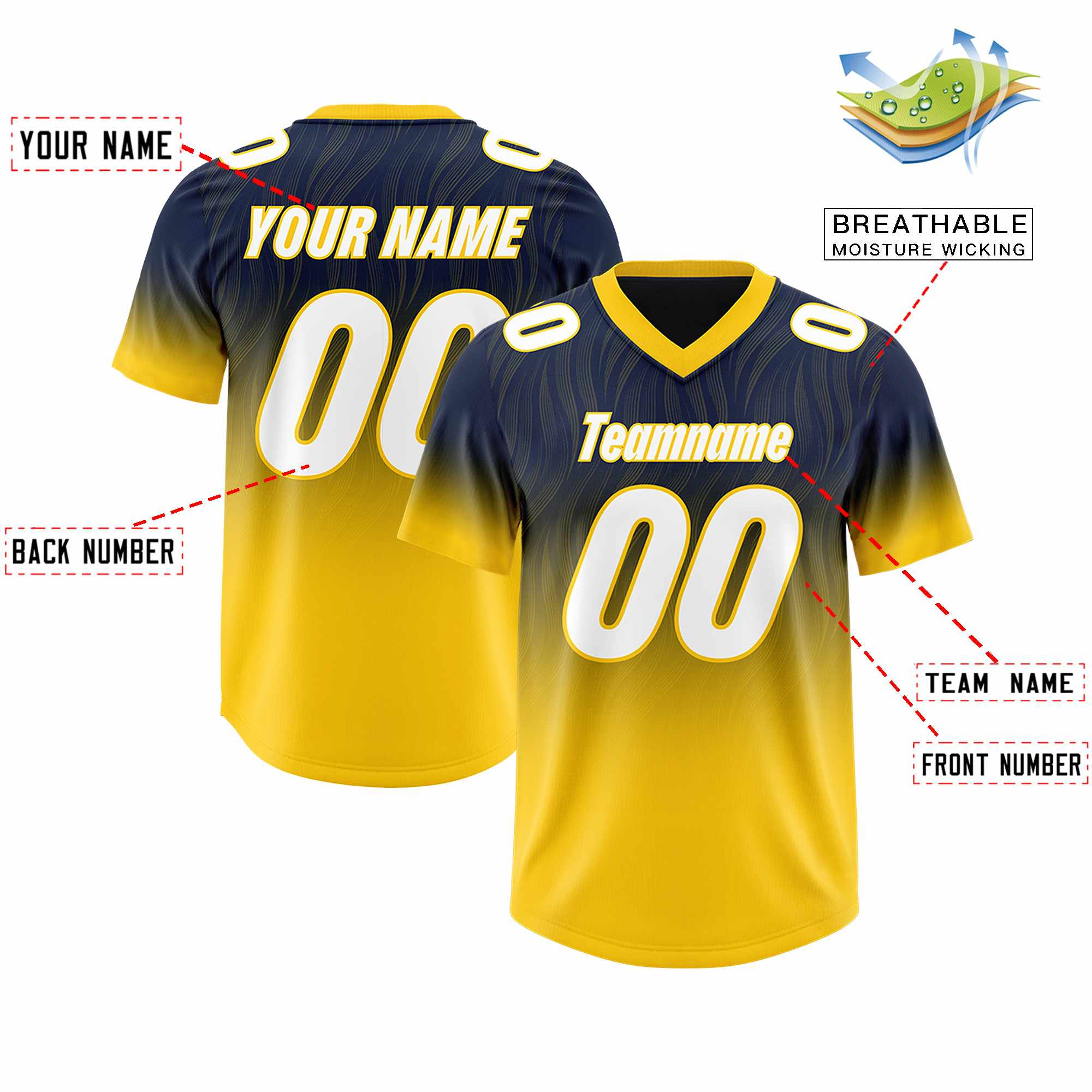 Custom Navy Gold Gradient Fashion Outdoor Authentic Football Jersey