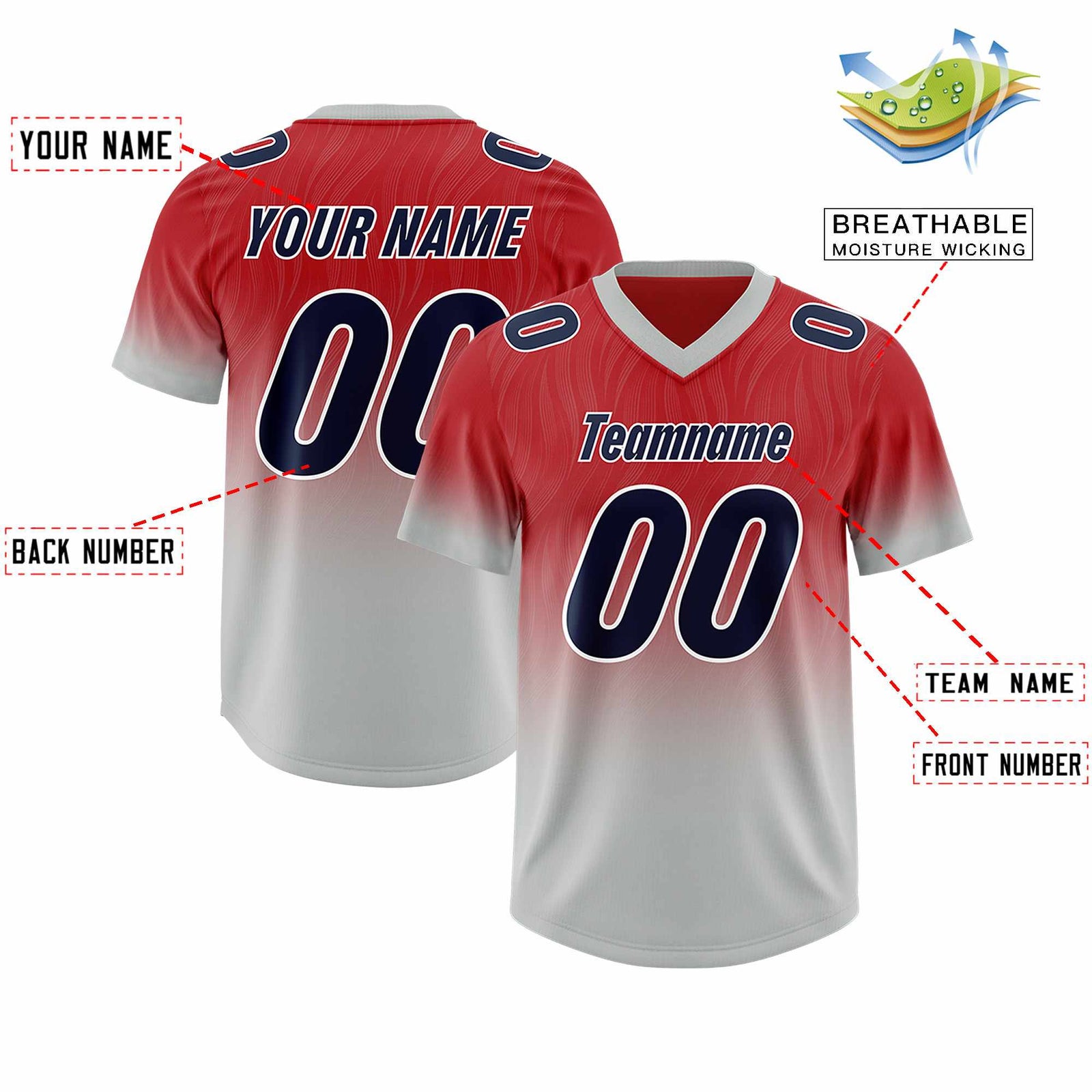 Custom Red Gray Gradient Fashion Outdoor Authentic Football Jersey