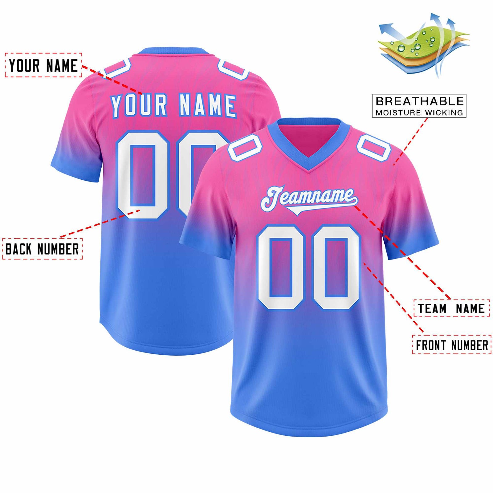 Custom Pink Powder Blue Gradient Fashion Outdoor Authentic Football Jersey