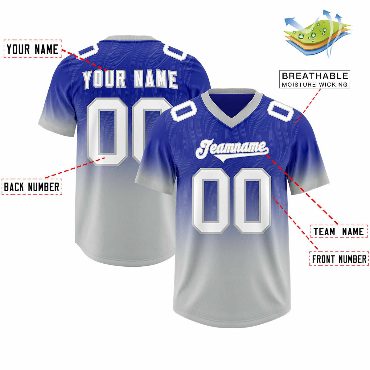 Custom Royal Gray Gradient Fashion Outdoor Authentic Football Jersey