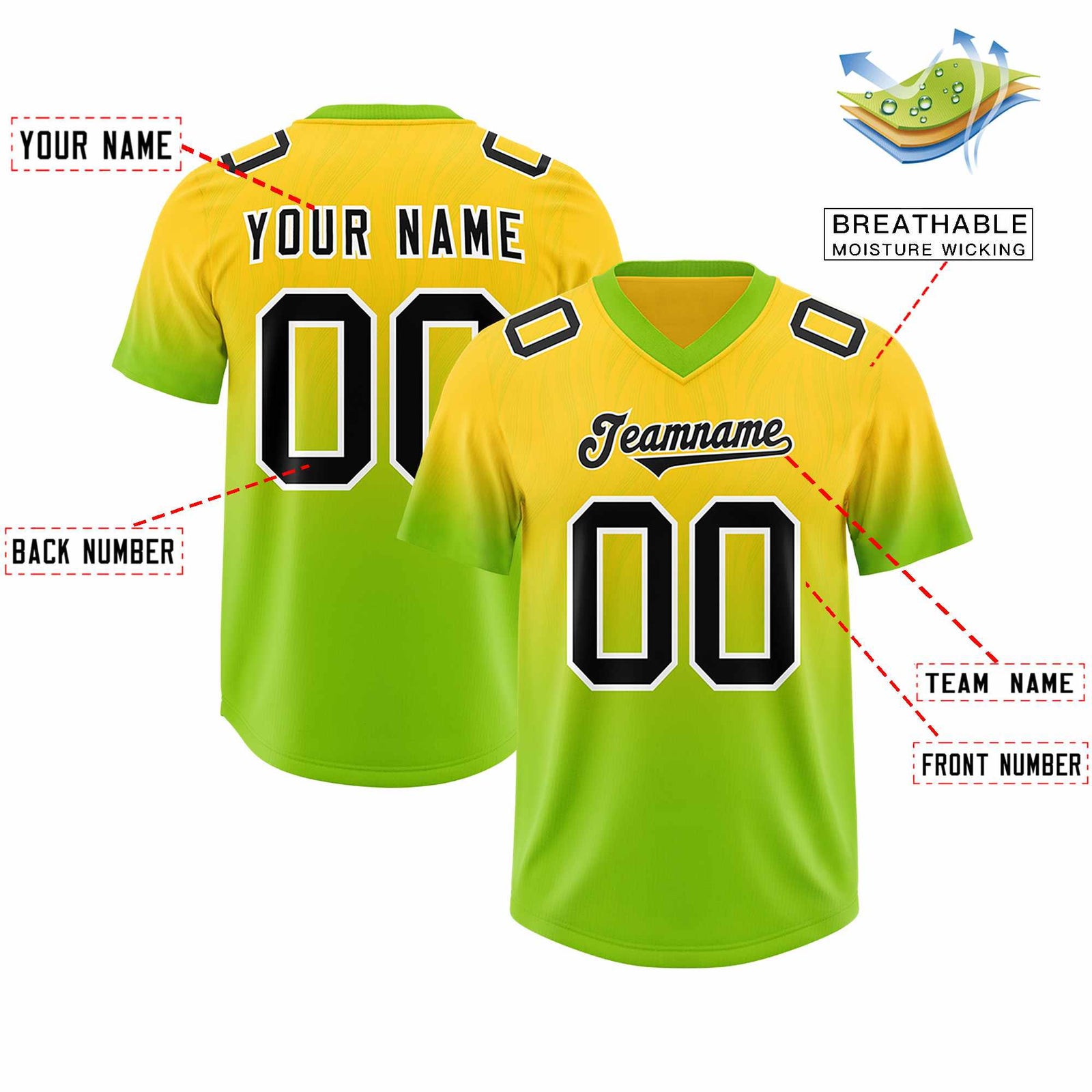 Custom Gold Neon Green Gradient Fashion Outdoor Authentic Football Jersey
