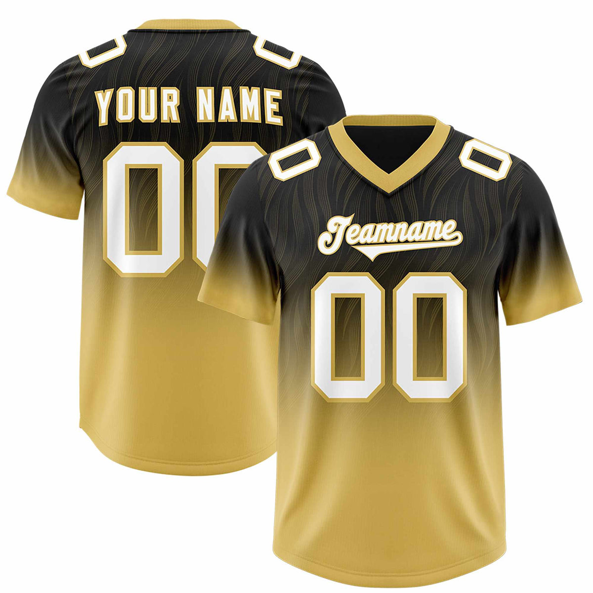 Custom Black Old Gold Gradient Fashion Outdoor Authentic Football Jersey