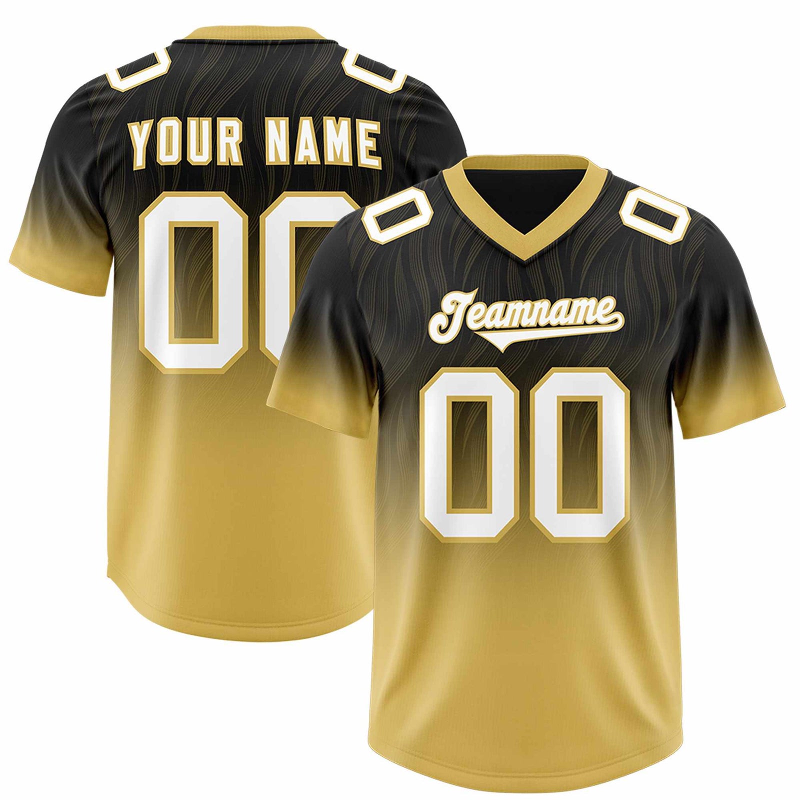 Custom Black Old Gold Gradient Fashion Outdoor Authentic Football Jersey