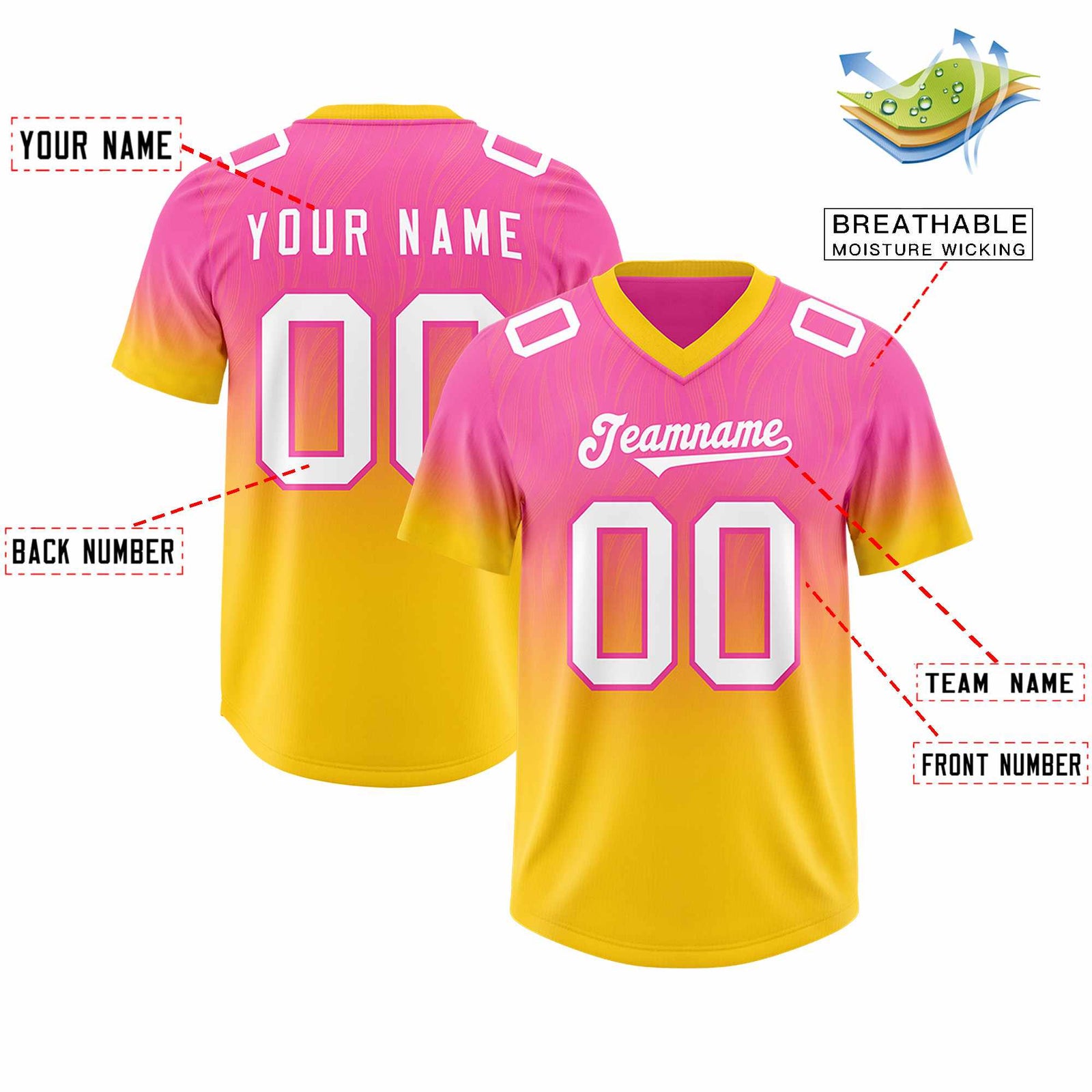 Custom Pink Gold Gradient Fashion Outdoor Authentic Football Jersey