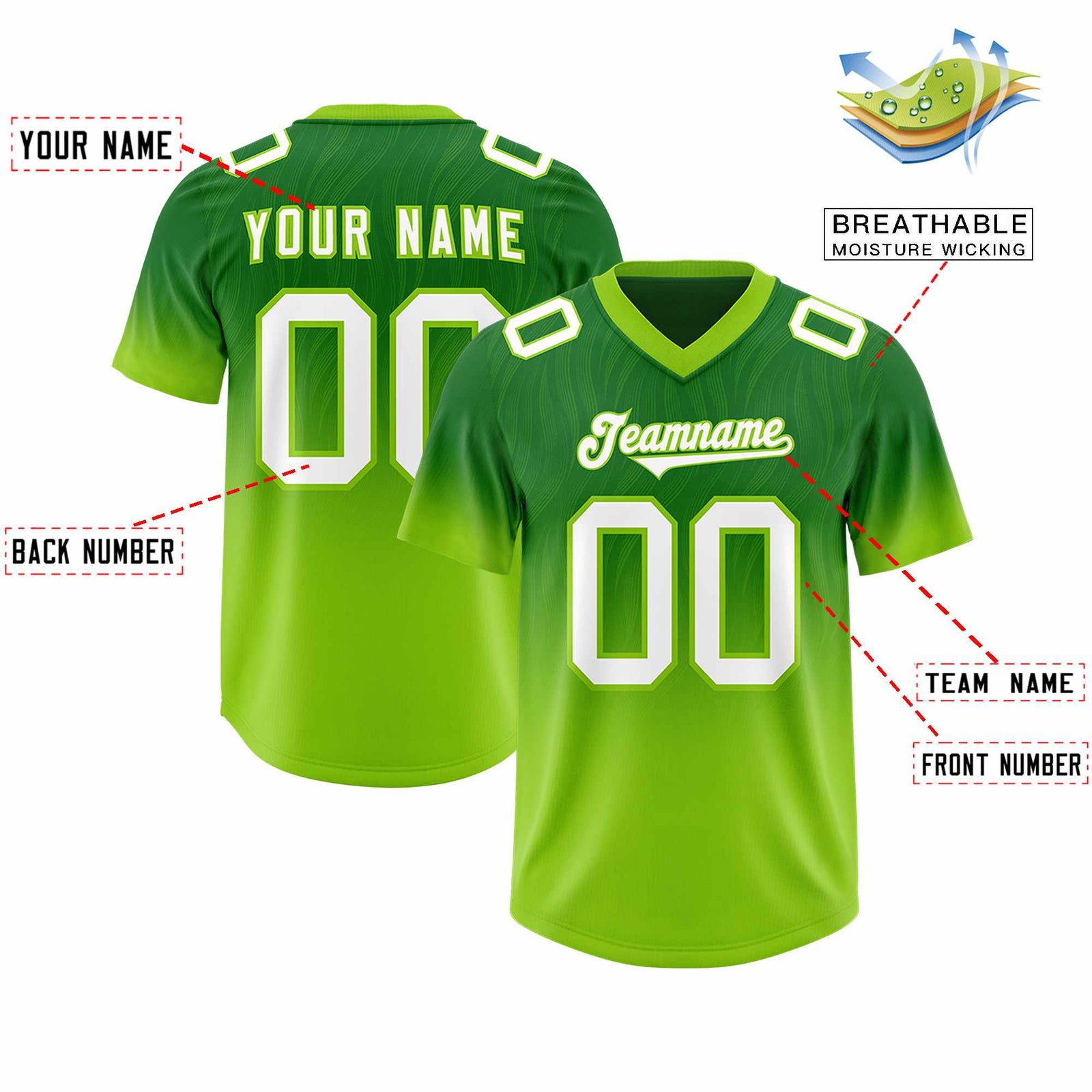 Custom Kelly Green Neon Green Gradient Fashion Outdoor Authentic Football Jersey