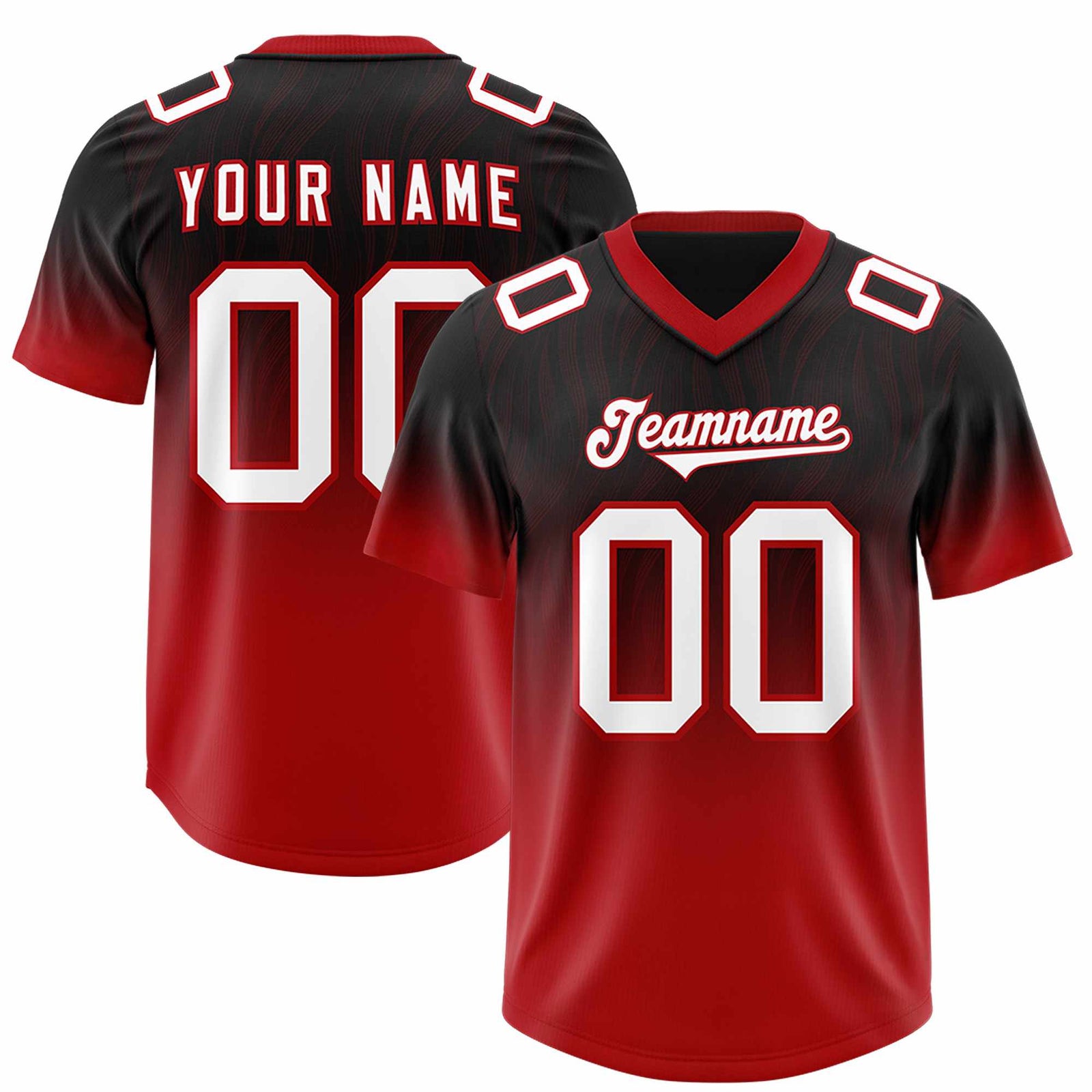Custom Black Red Gradient Fashion Outdoor Authentic Football Jersey