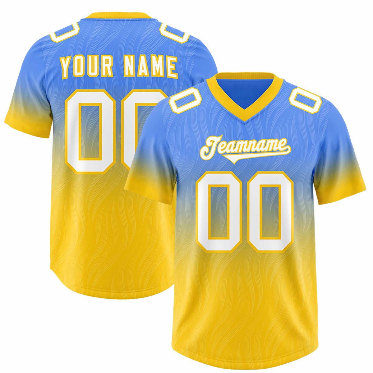 Custom Powder Blue Gold Gradient Fashion Outdoor Authentic Football Jersey