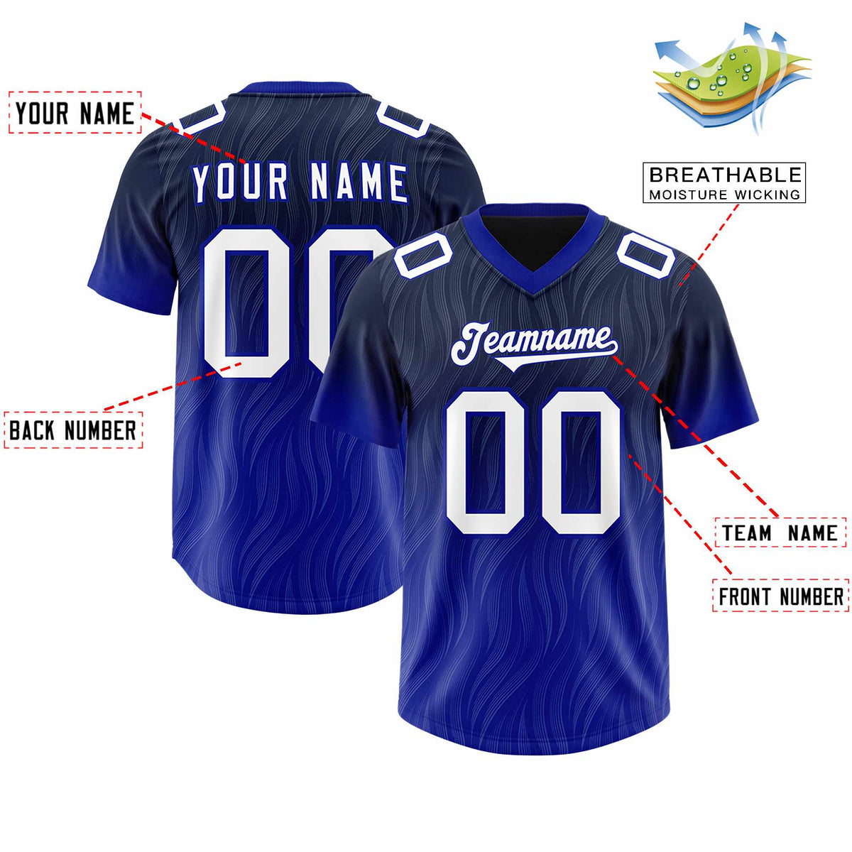Custom Navy Royal Gradient Fashion Outdoor Authentic Football Jersey