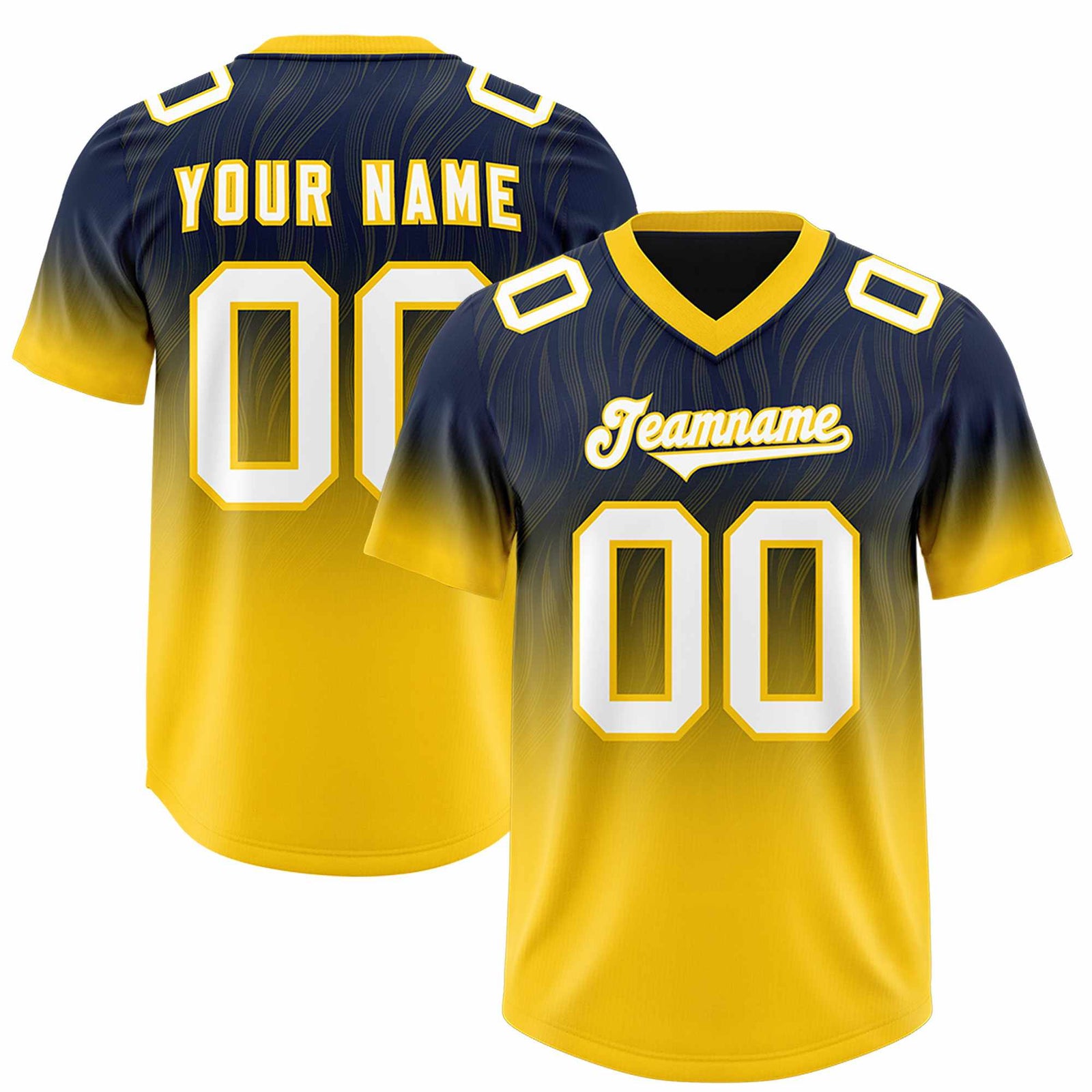 Custom Navy Gold Gradient Fashion Outdoor Authentic Football Jersey