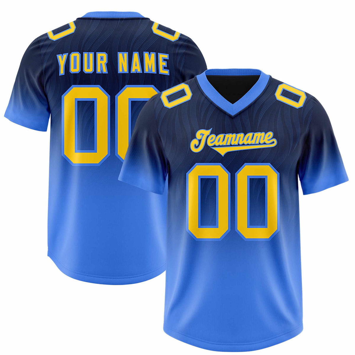 Custom Navy Powder Blue Gradient Fashion Outdoor Authentic Football Jersey