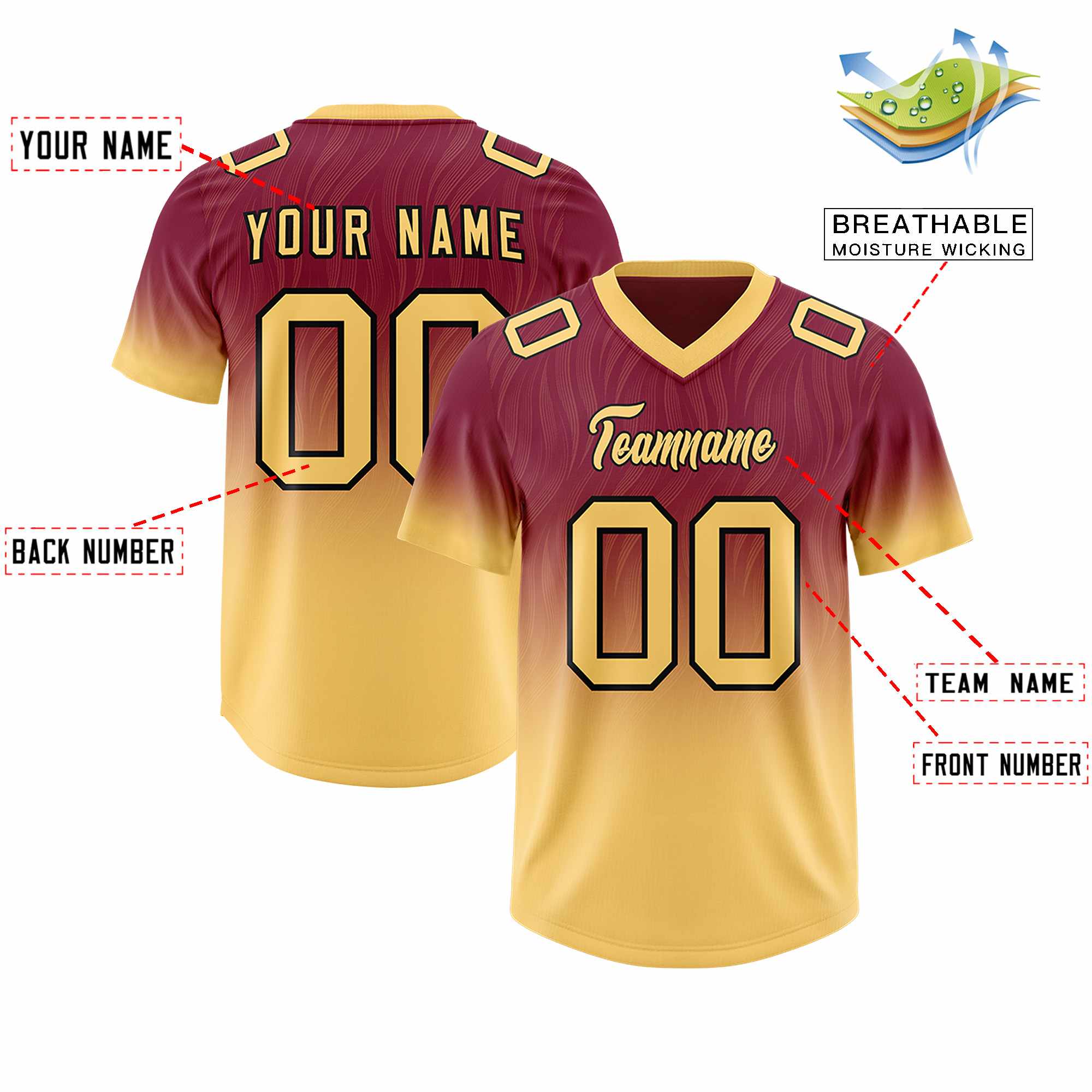 Custom Cardinal Khaki Gradient Fashion Outdoor Authentic Football Jersey