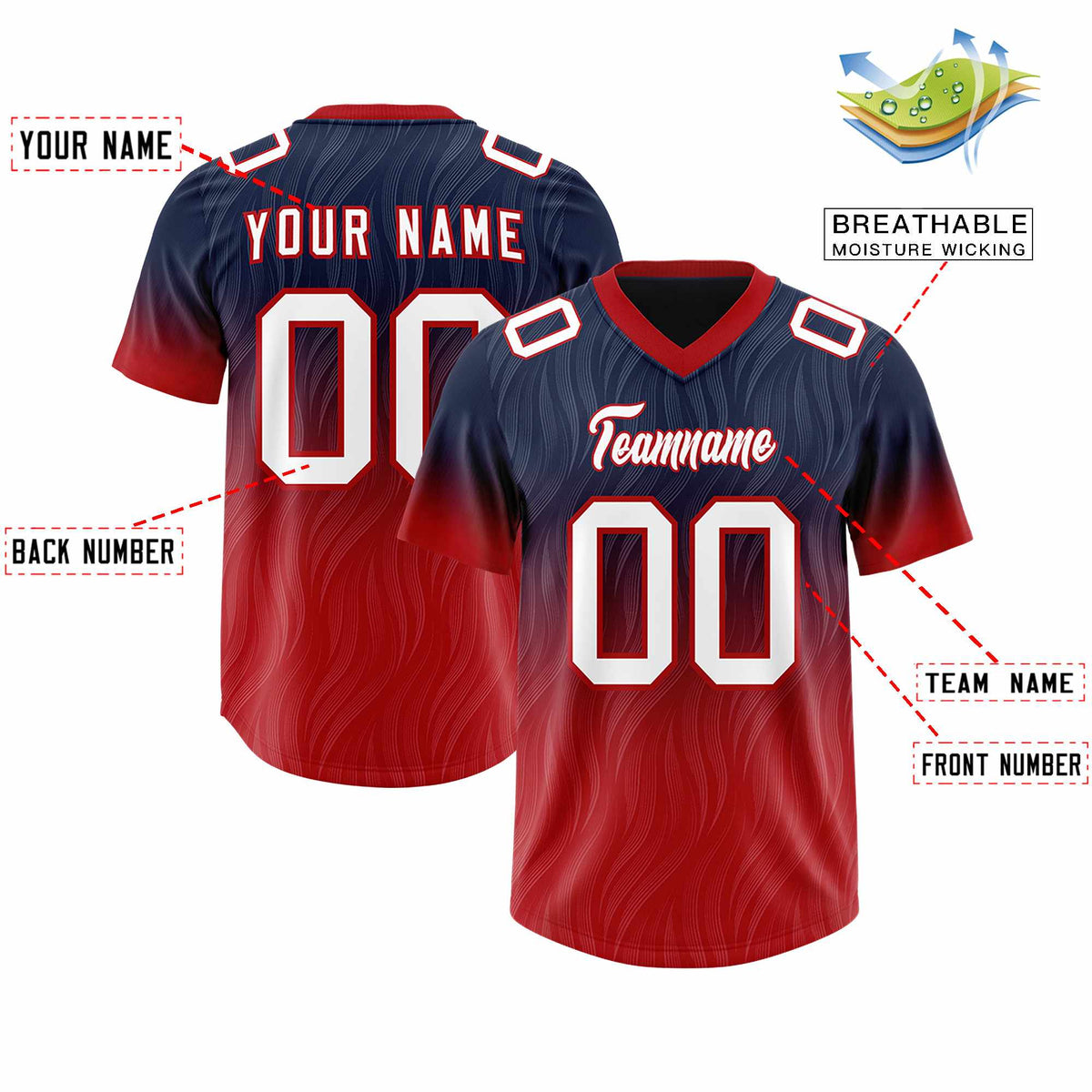 Custom Navy Red Gradient Fashion Outdoor Authentic Football Jersey