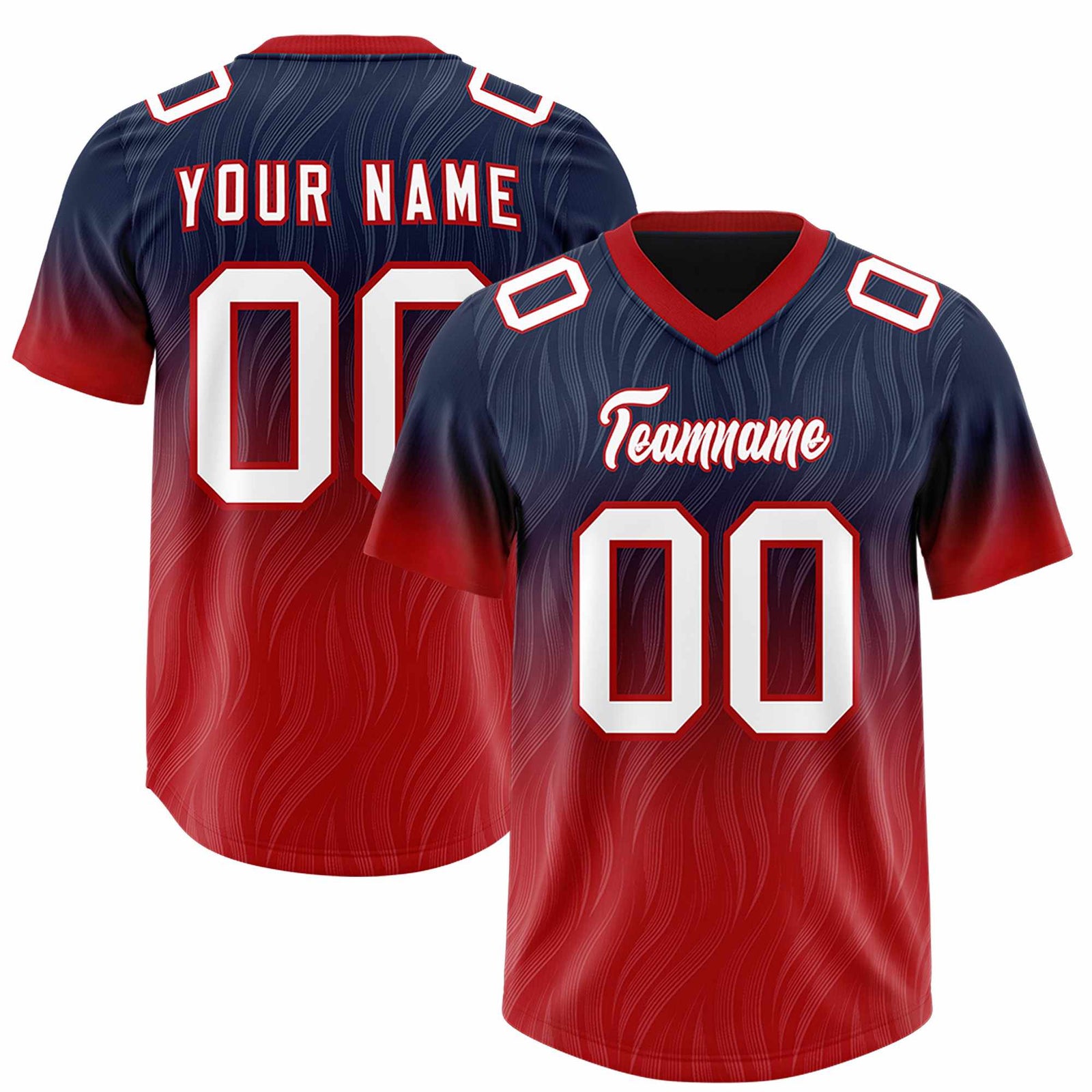 Custom Navy Red Gradient Fashion Outdoor Authentic Football Jersey