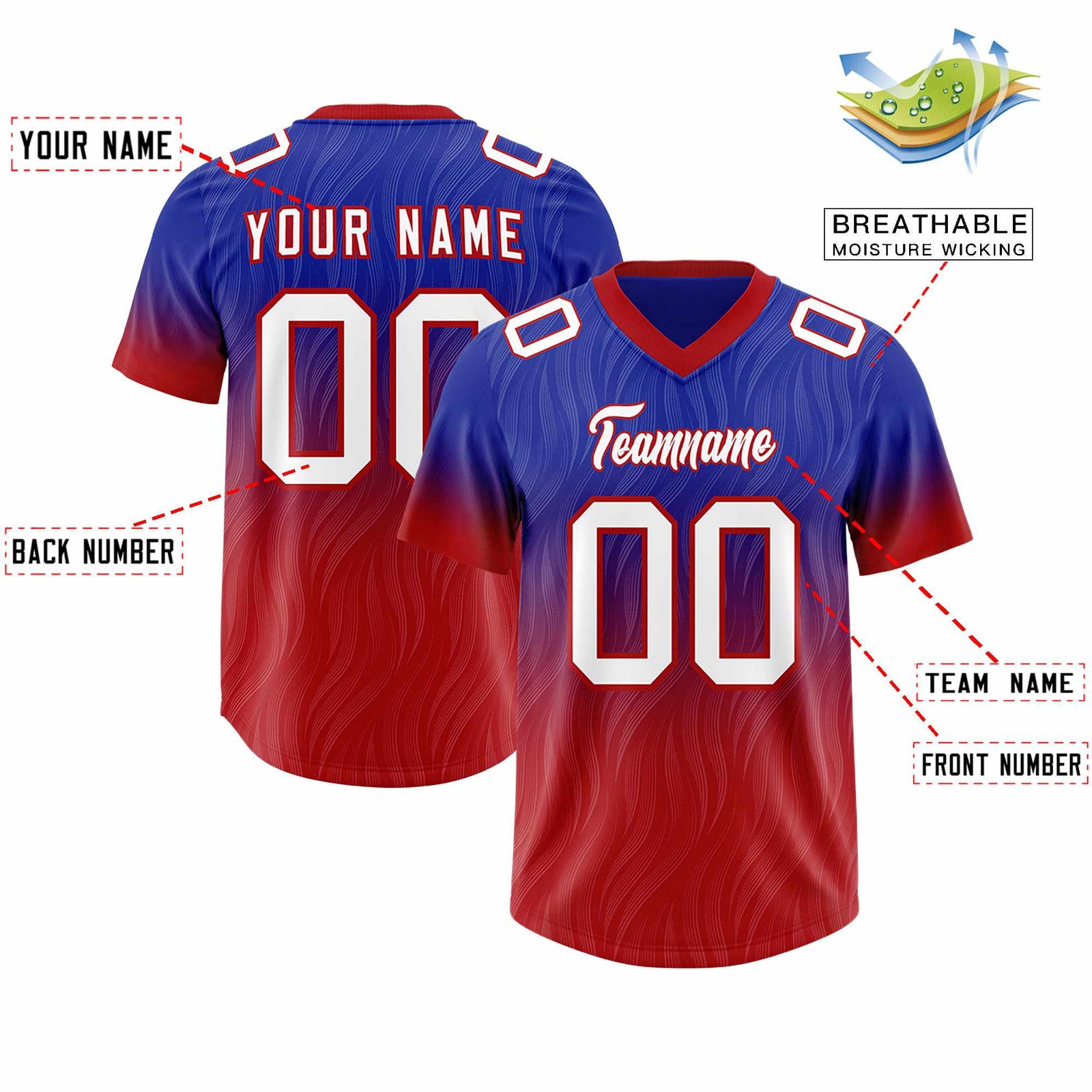 Custom Royal Red Gradient Fashion Outdoor Authentic Football Jersey