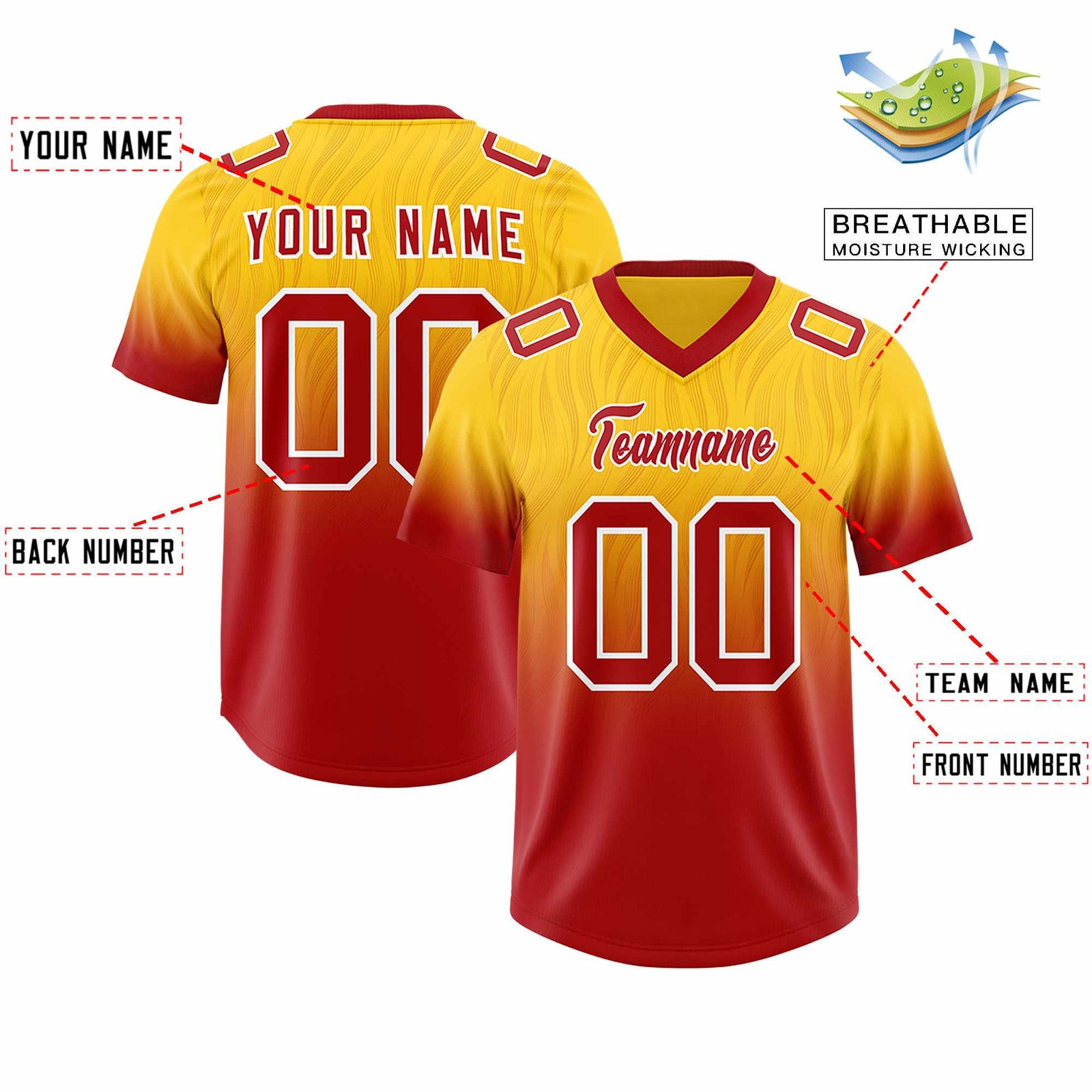 Custom Gold Red Gradient Fashion Outdoor Authentic Football Jersey