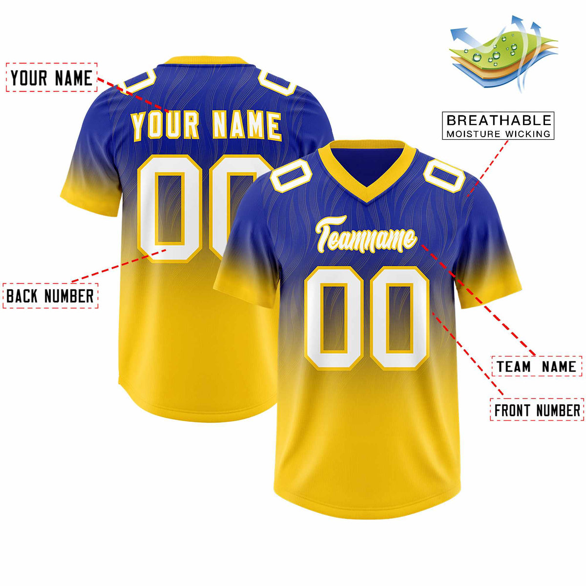 Custom Royal Gold Gradient Fashion Outdoor Authentic Football Jersey