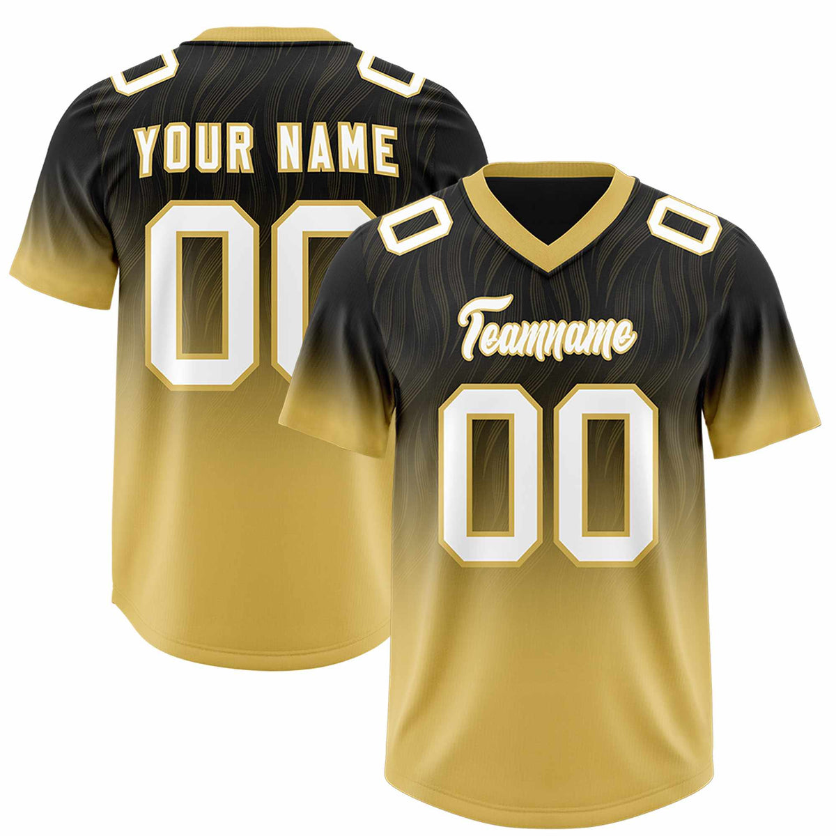 Custom Black Old Gold Gradient Fashion Outdoor Authentic Football Jersey