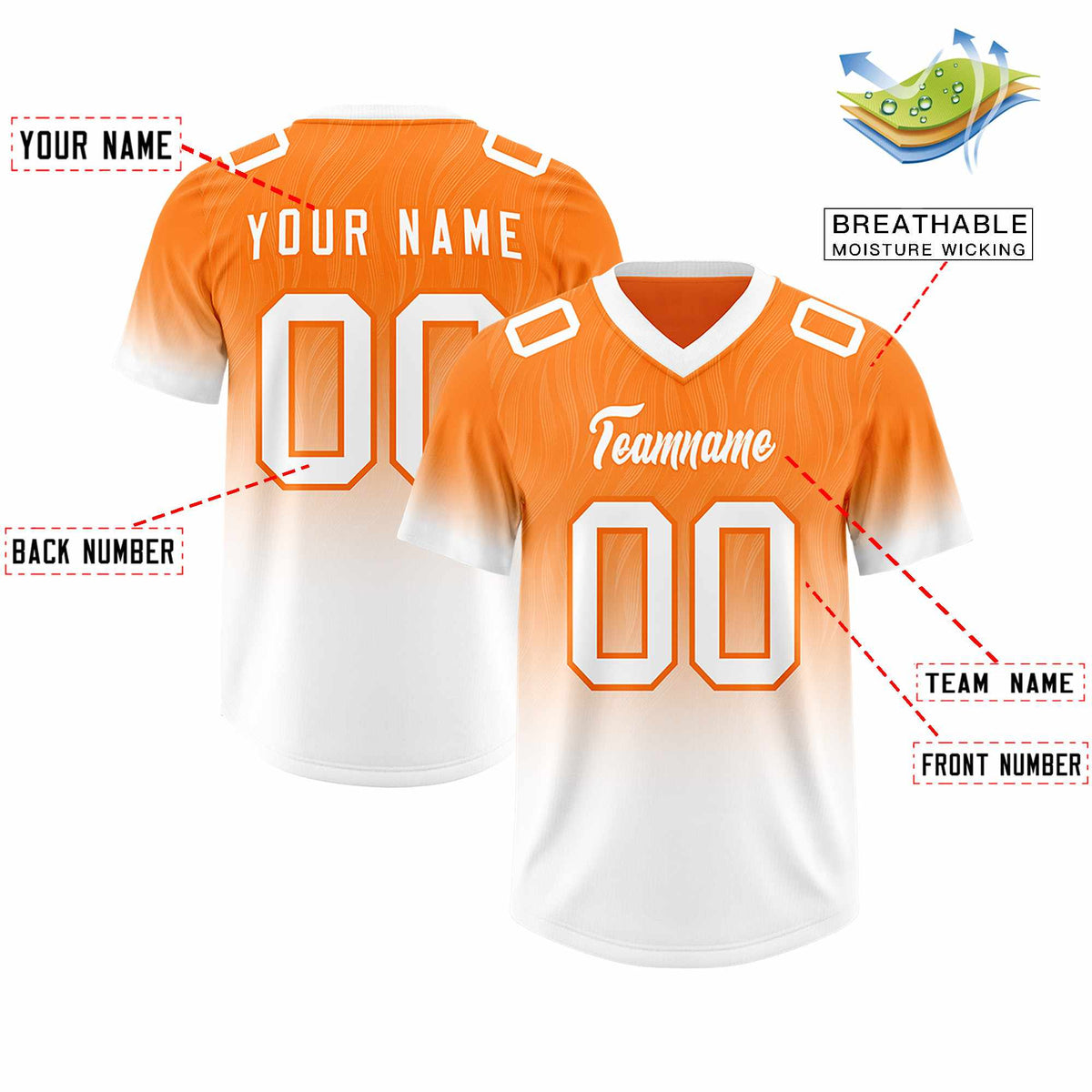 Custom Orange White Gradient Fashion Outdoor Authentic Football Jersey