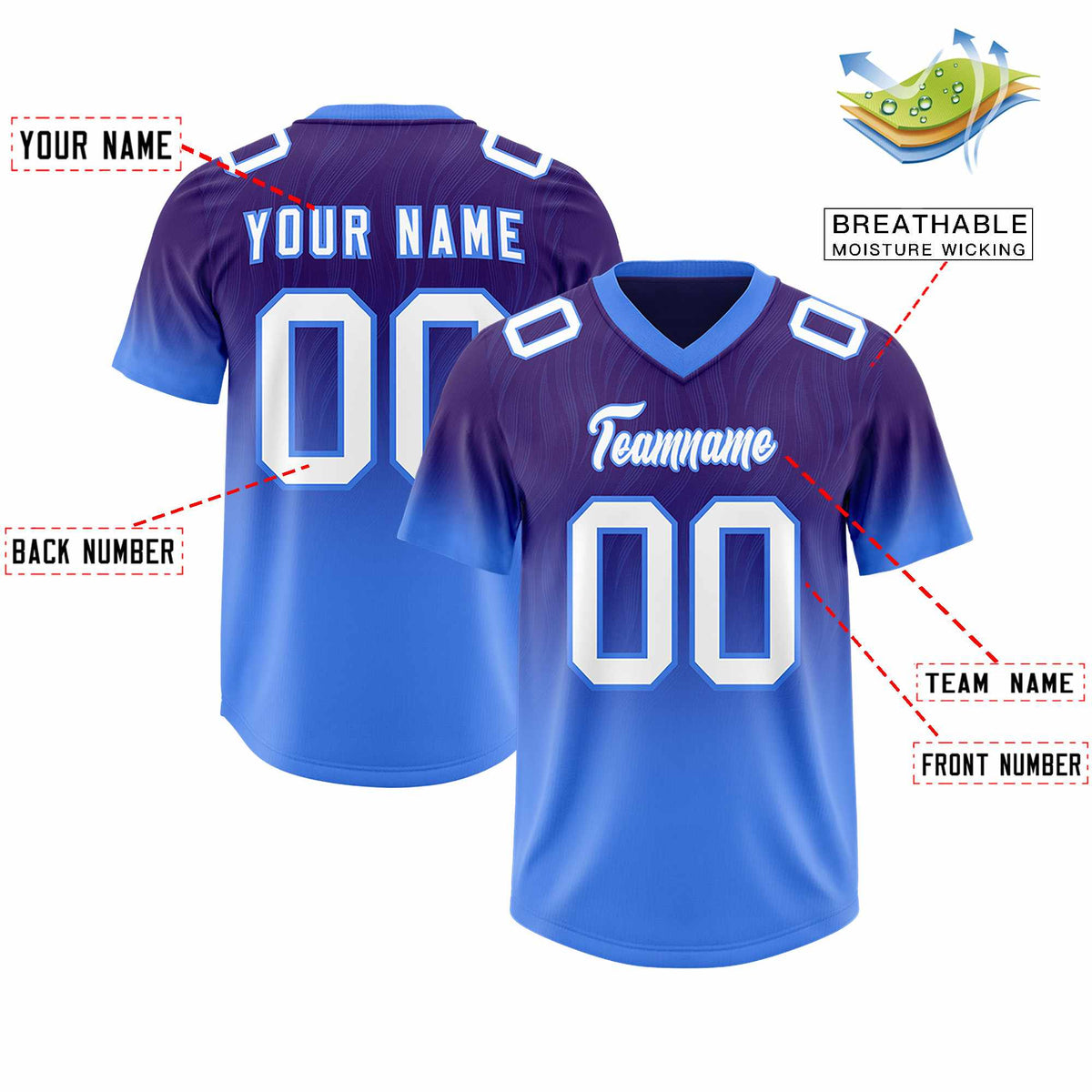 Custom Purple Powder Blue Gradient Fashion Outdoor Authentic Football Jersey