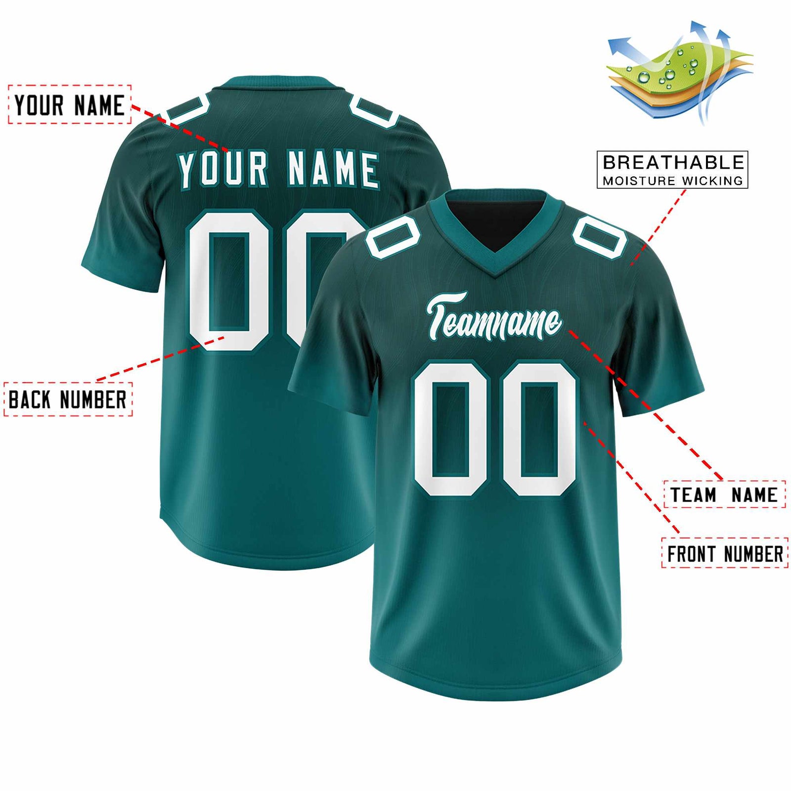 Custom Midnight Green Aqua Gradient Fashion Outdoor Authentic Football Jersey