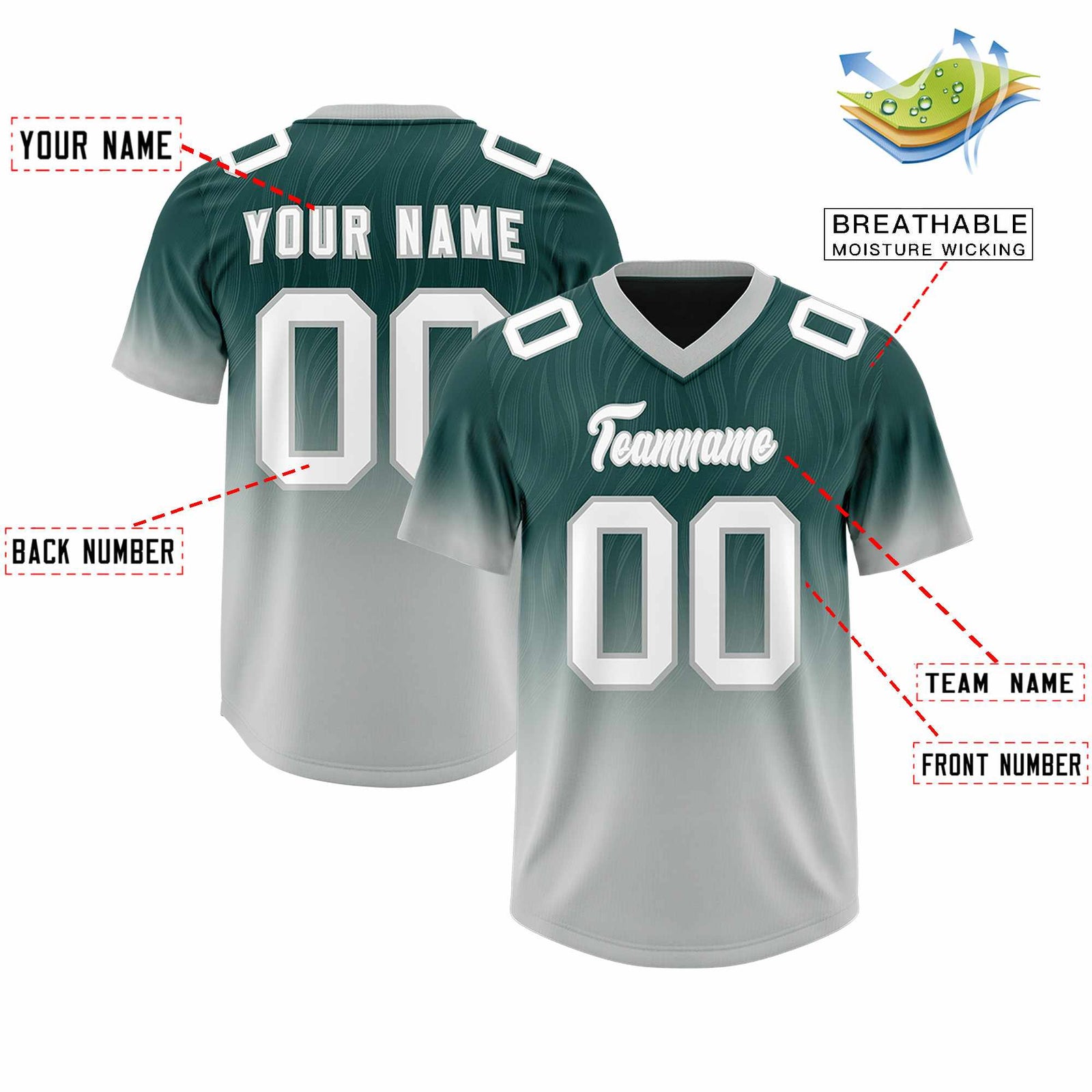 Custom Midnight Green Gray Gradient Fashion Outdoor Authentic Football Jersey