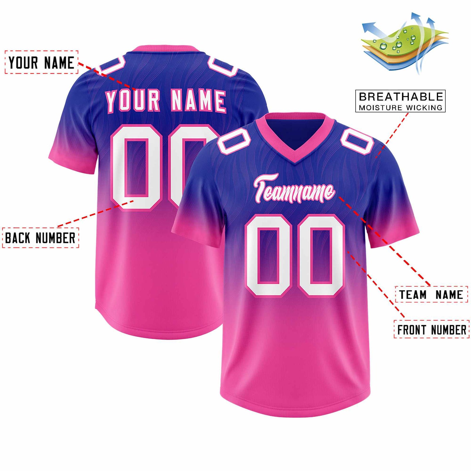 Custom Royal Pink Gradient Fashion Outdoor Authentic Football Jersey