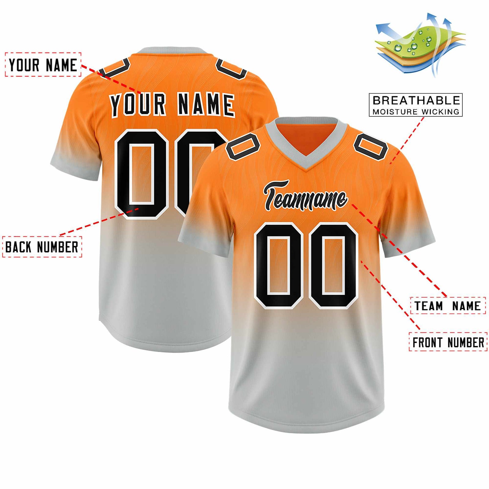 Custom Orange Gray Gradient Fashion Outdoor Authentic Football Jersey