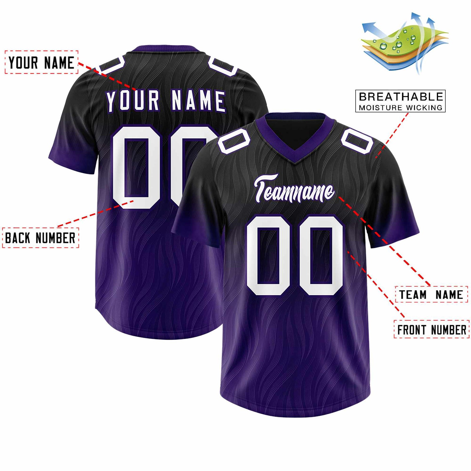 Custom Black Purple Gradient Fashion Outdoor Authentic Football Jersey
