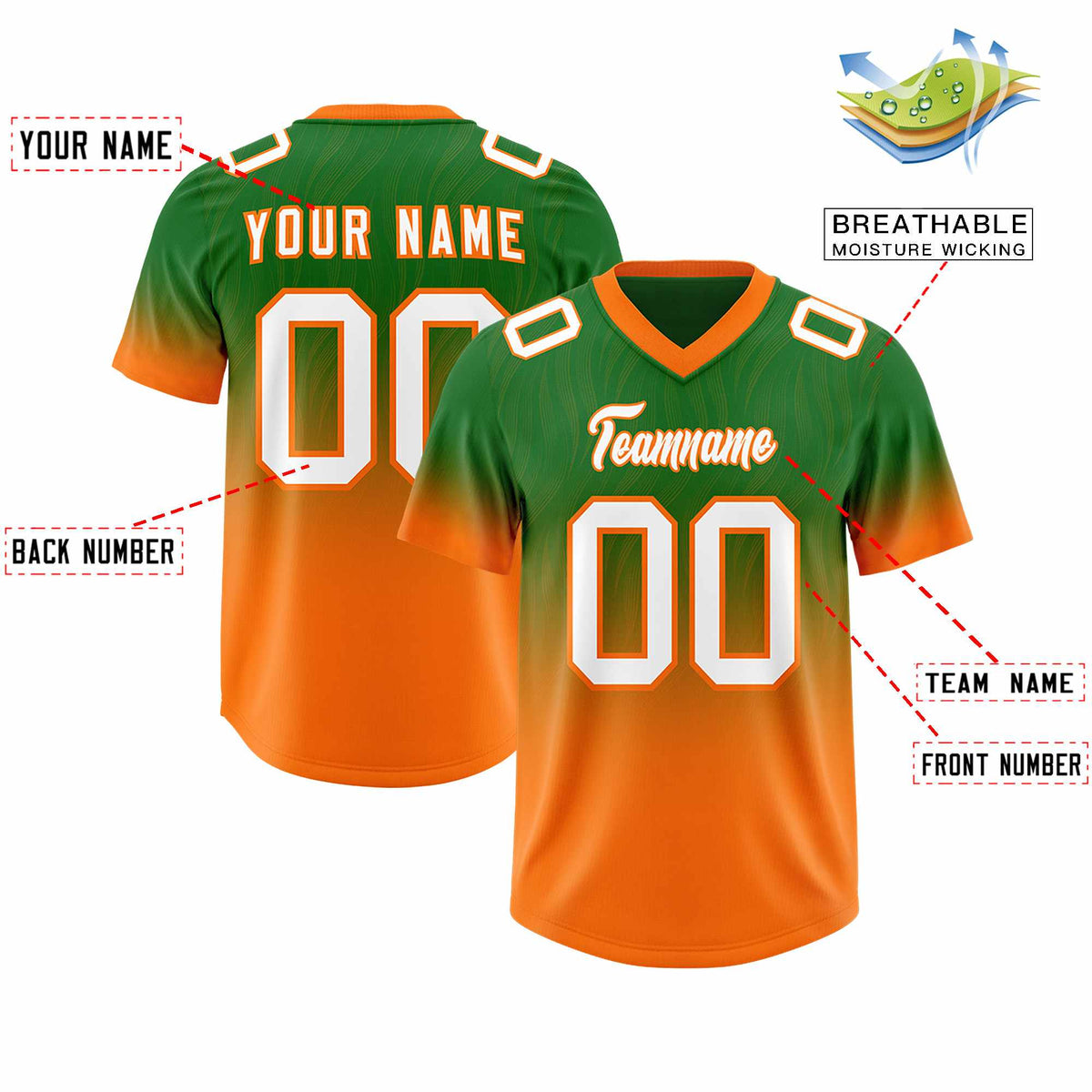 Custom Kelly Green Orange Gradient Fashion Outdoor Authentic Football Jersey