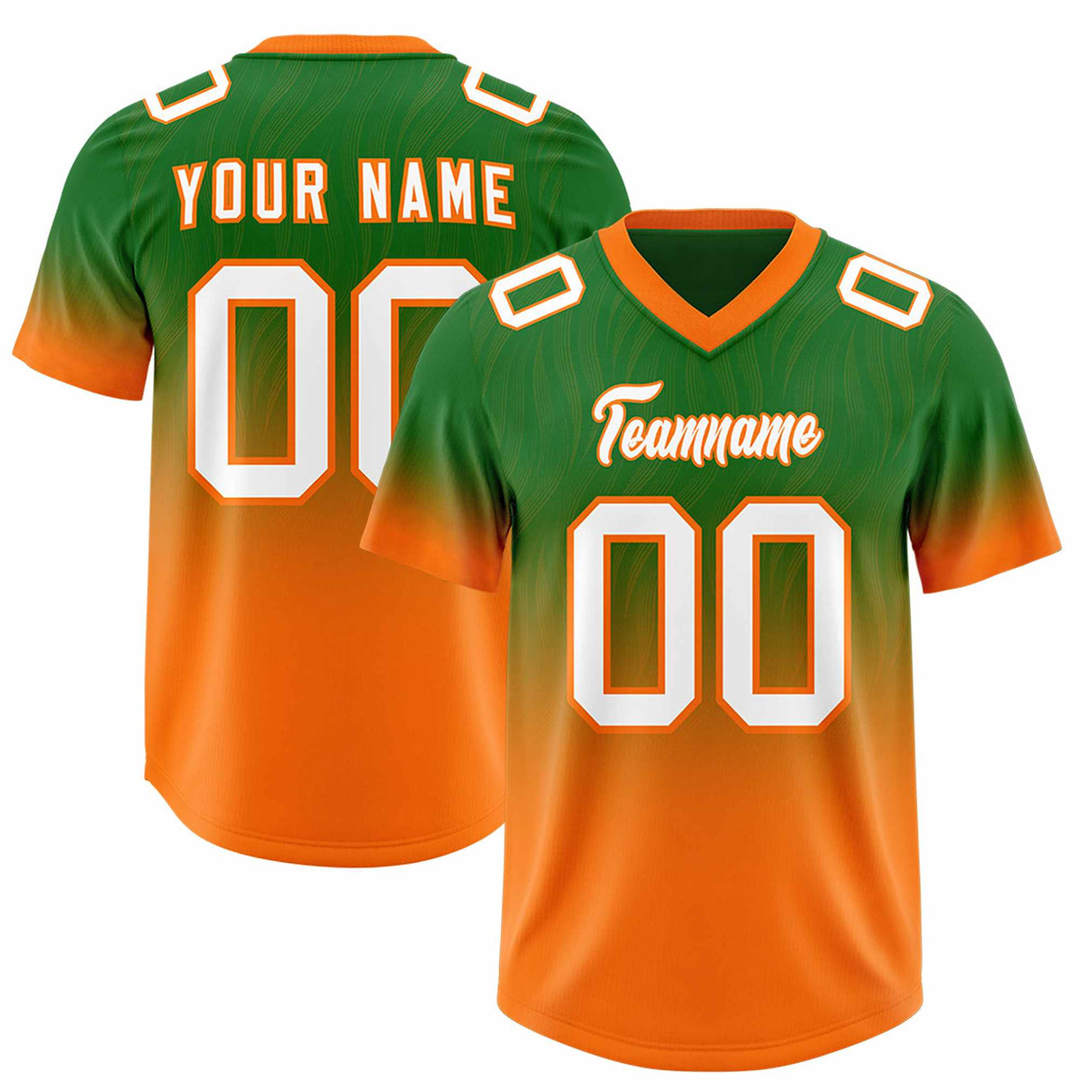 Custom Kelly Green Orange Gradient Fashion Outdoor Authentic Football Jersey