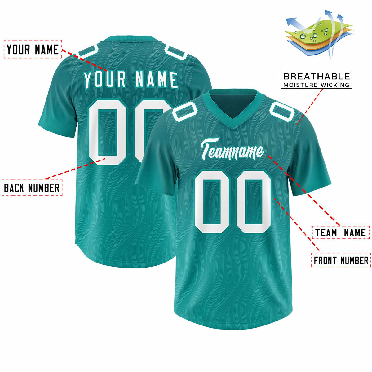 Custom Aqua Aqua Gradient Fashion Outdoor Authentic Football Jersey