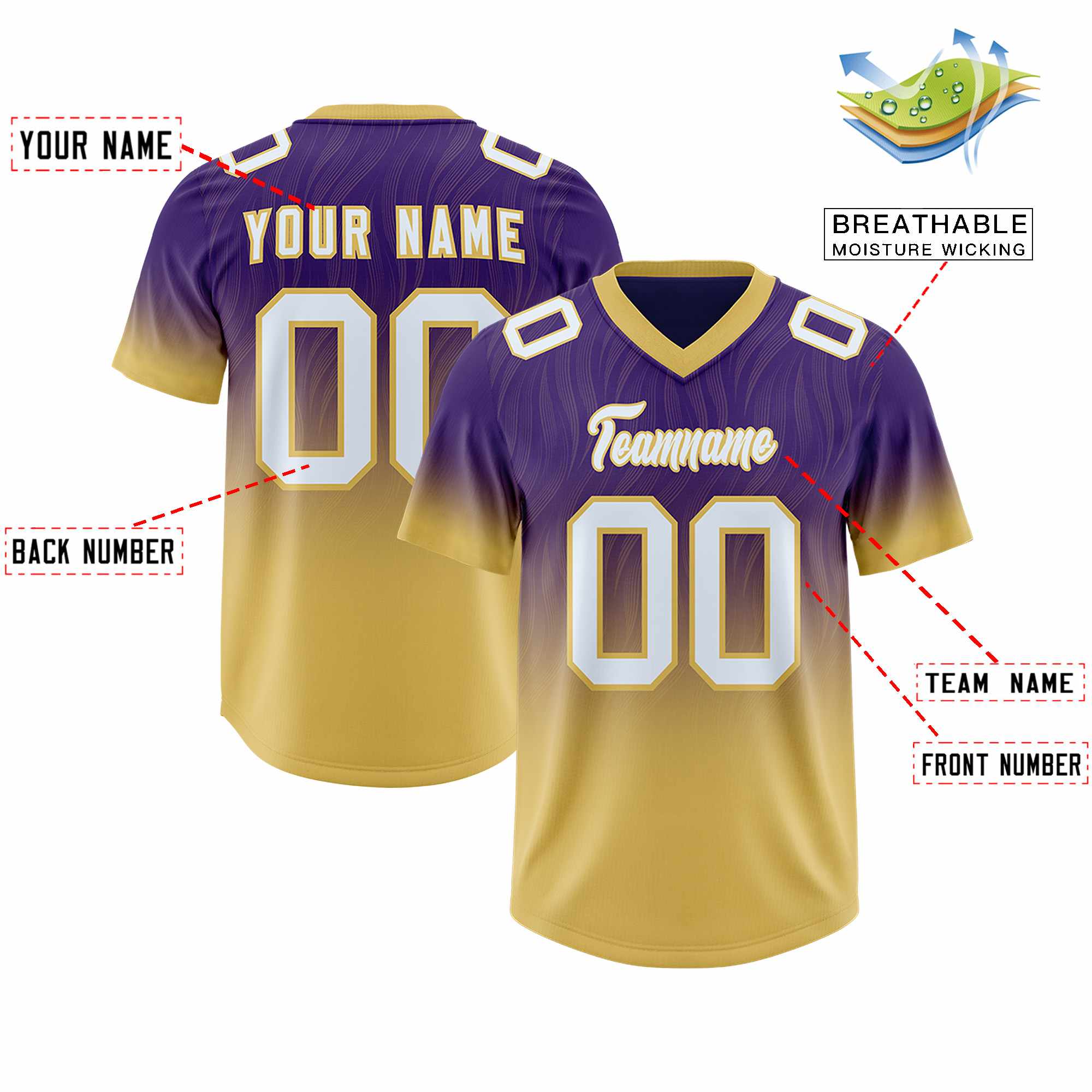 Custom Purple Old Gold Gradient Fashion Outdoor Authentic Football Jersey