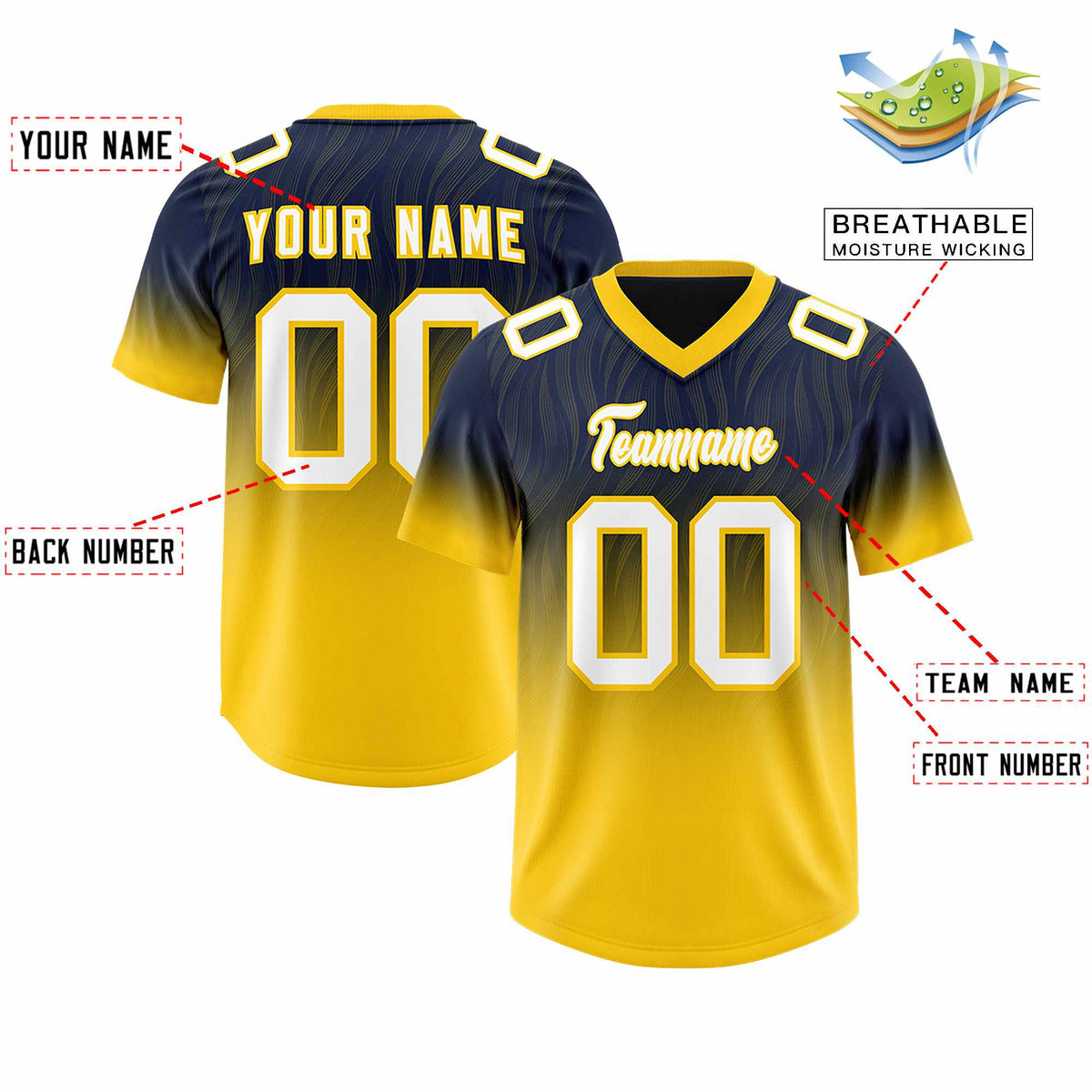 Custom Navy Gold Gradient Fashion Outdoor Authentic Football Jersey