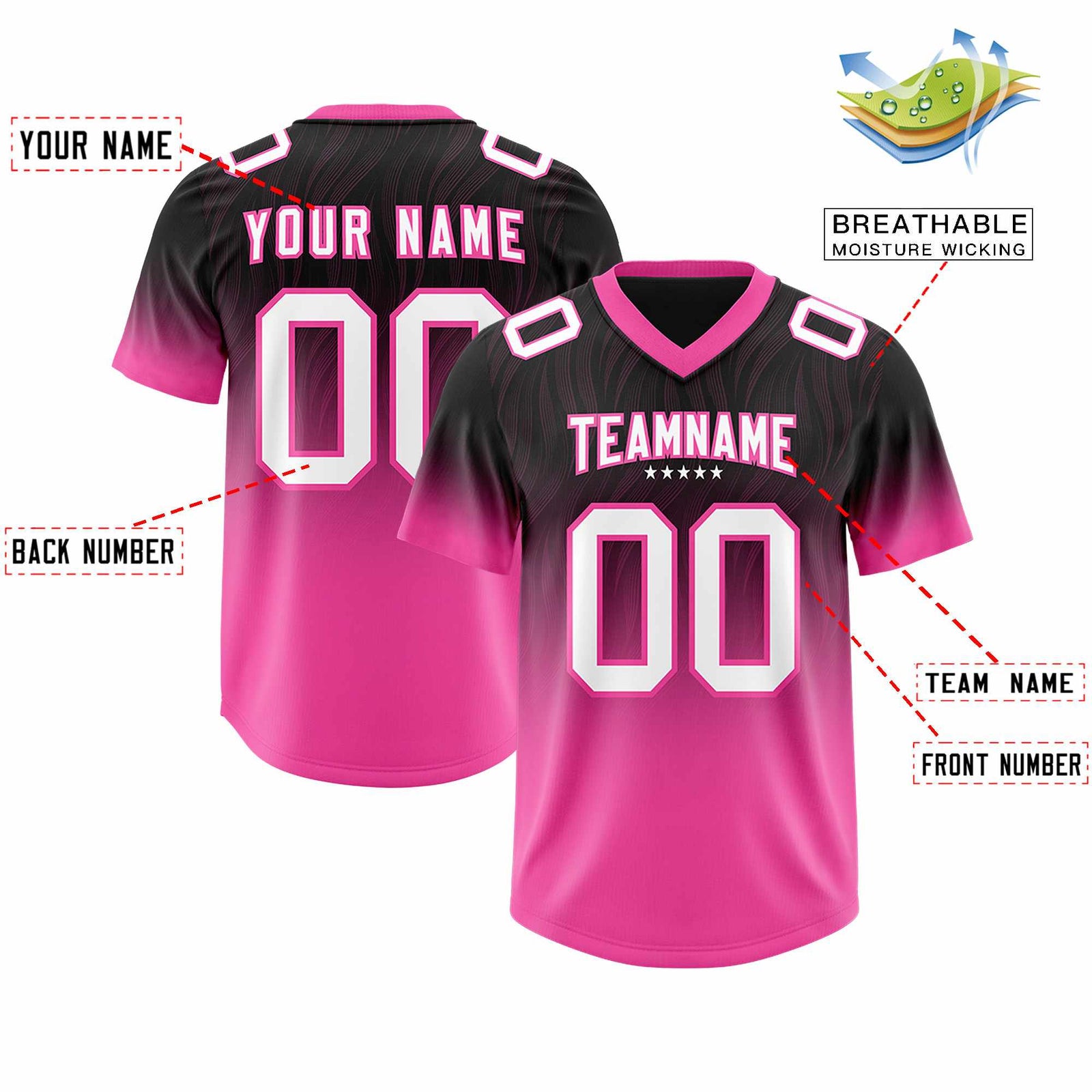 Custom Black Pink Gradient Fashion Outdoor Authentic Football Jersey