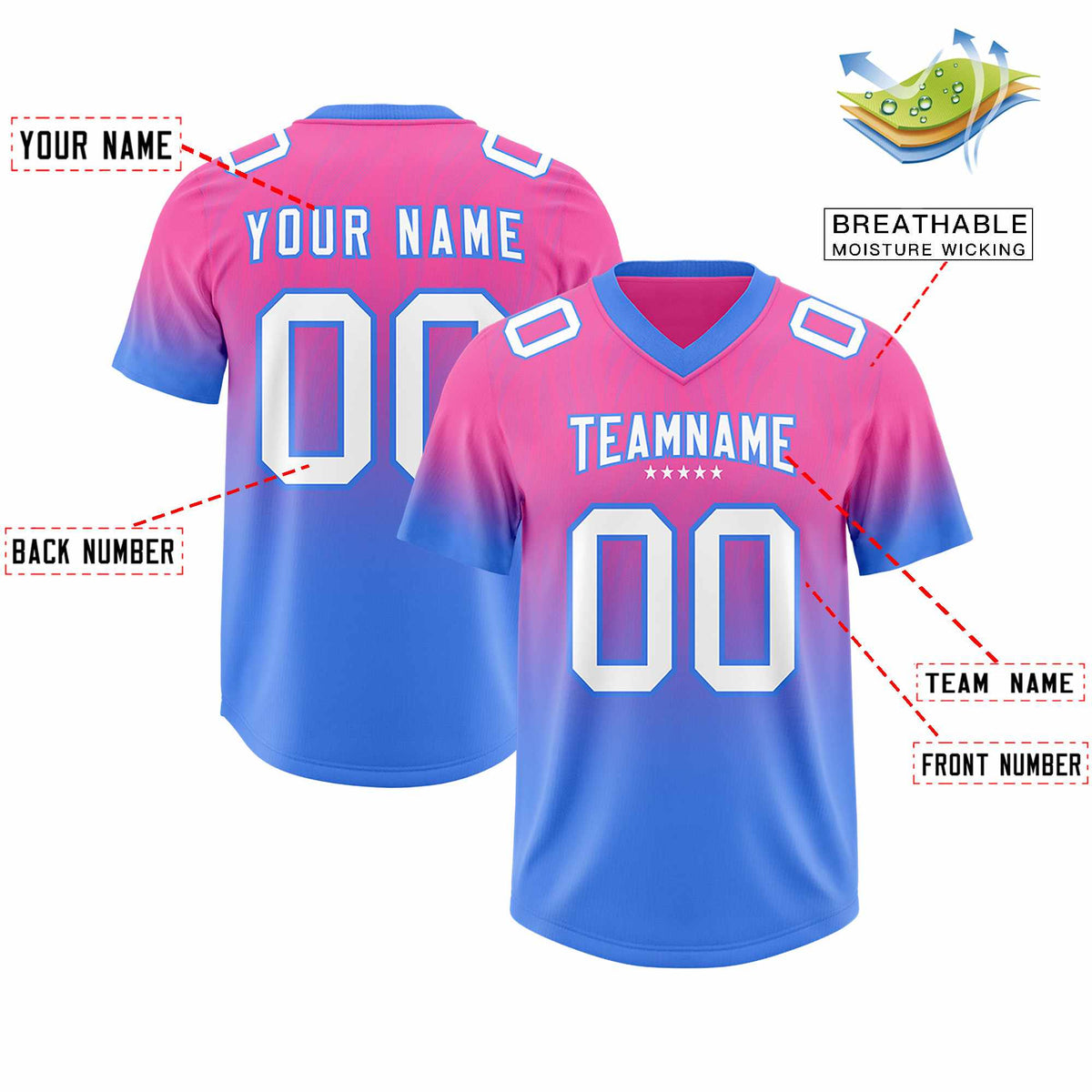 Custom Pink Powder Blue Gradient Fashion Outdoor Authentic Football Jersey