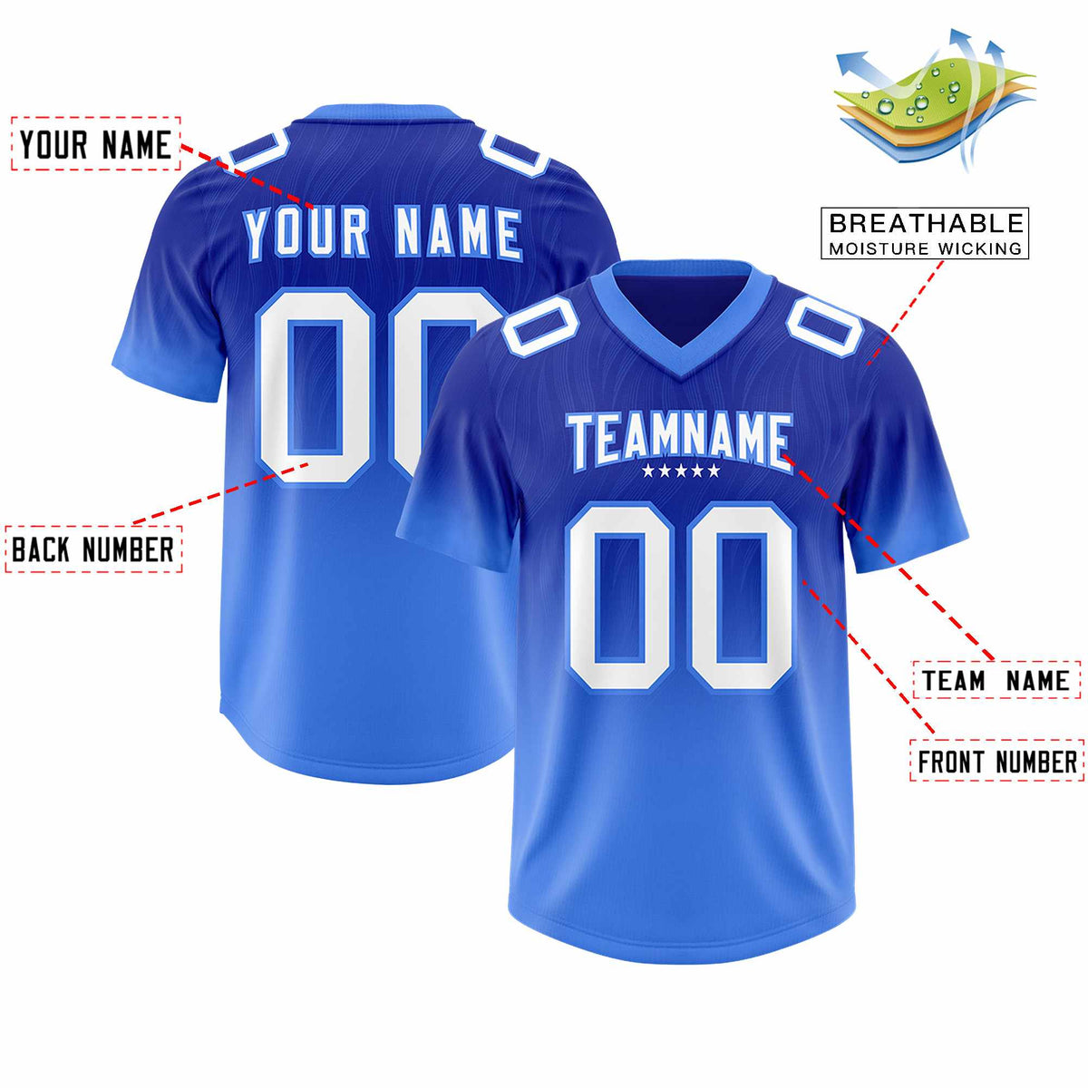 Custom Royal Powder Blue Gradient Fashion Outdoor Authentic Football Jersey