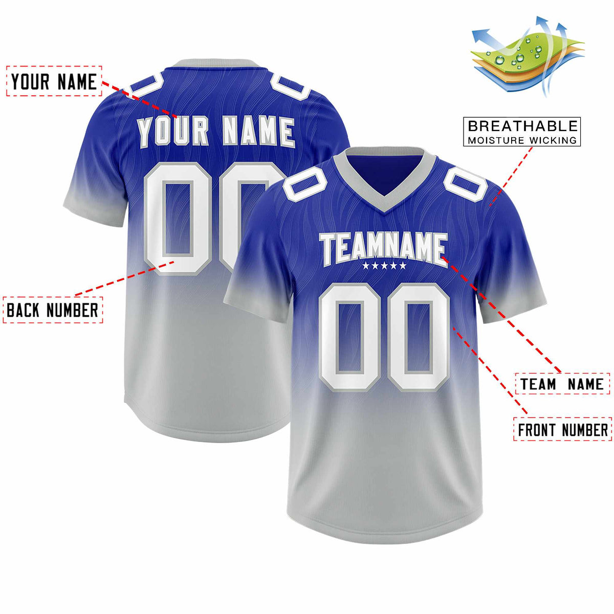 Custom Royal Gray Gradient Fashion Outdoor Authentic Football Jersey