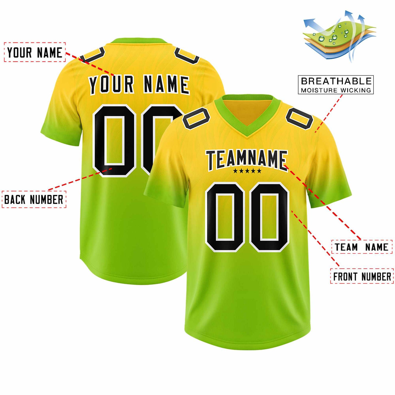 Custom Gold Neon Green Gradient Fashion Outdoor Authentic Football Jersey
