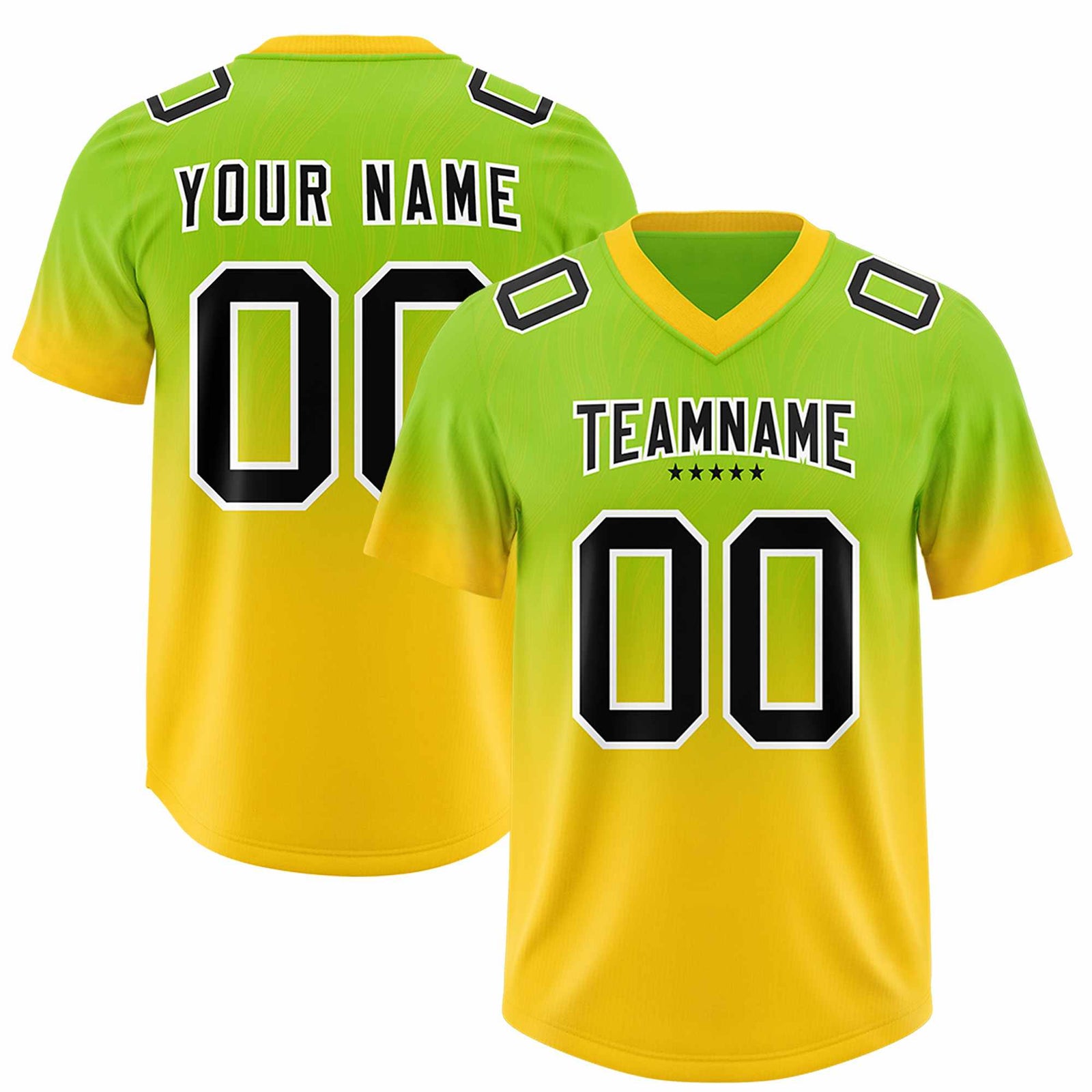 Custom Neon Green Gold Gradient Fashion Outdoor Authentic Football Jersey