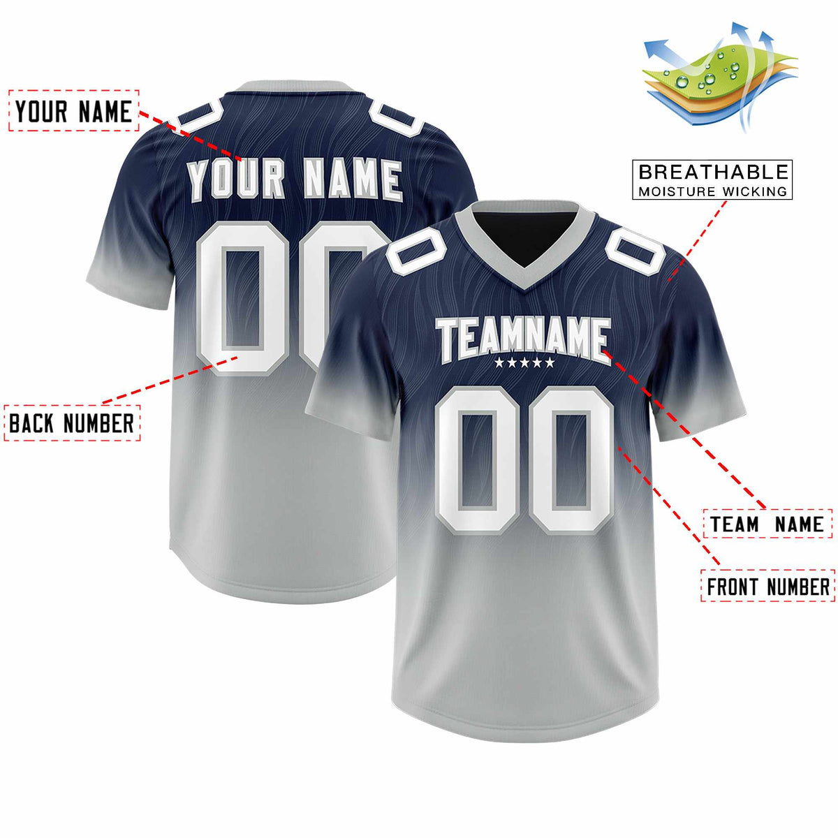 Custom Navy Gray Gradient Fashion Outdoor Authentic Football Jersey