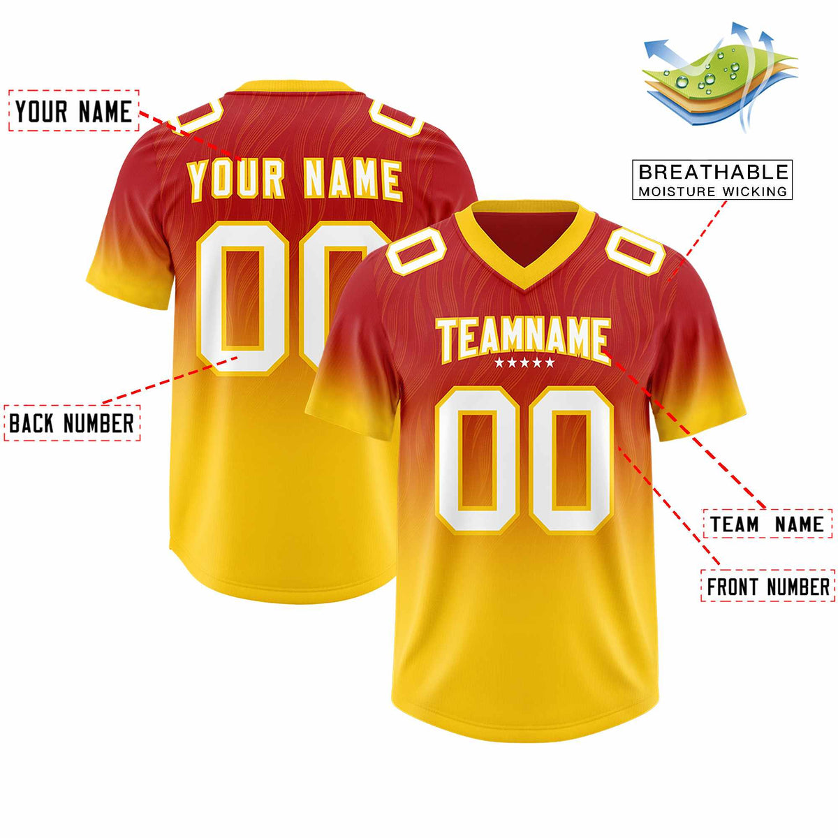 Custom Red Gold Gradient Fashion Outdoor Authentic Football Jersey