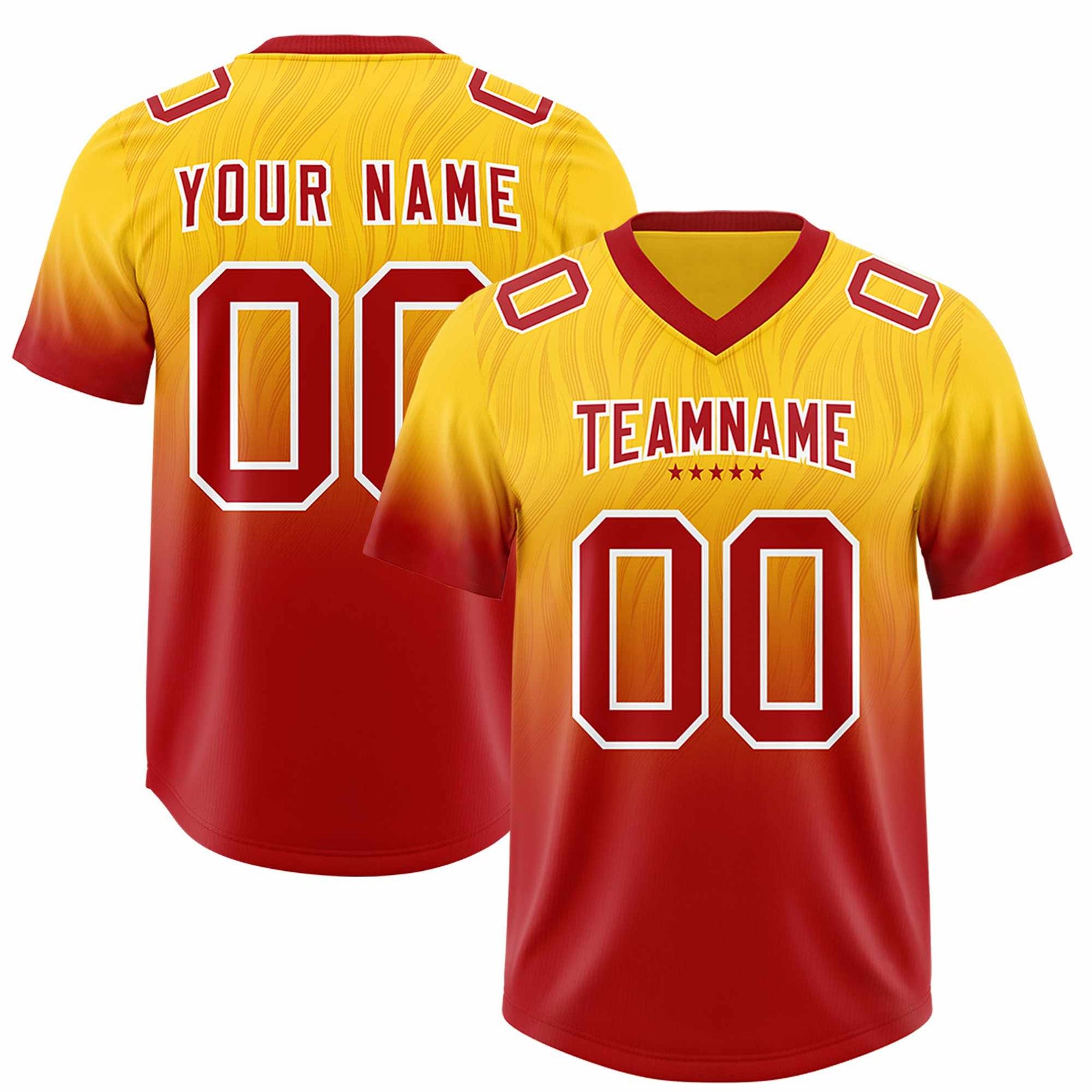 Custom Gold Red Gradient Fashion Outdoor Authentic Football Jersey